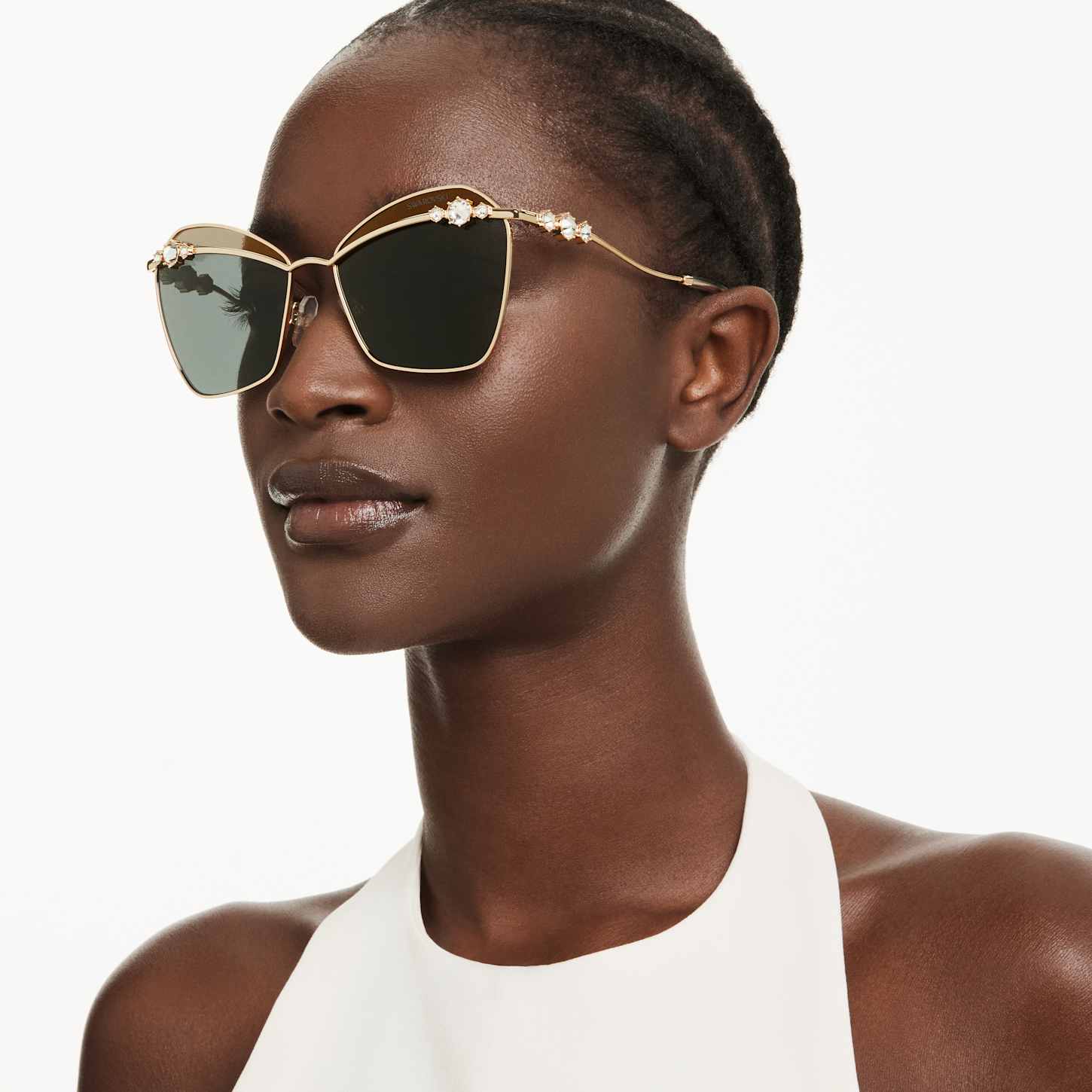 Sunglasses, Square shape, SK7040, Gold tone | Swarovski