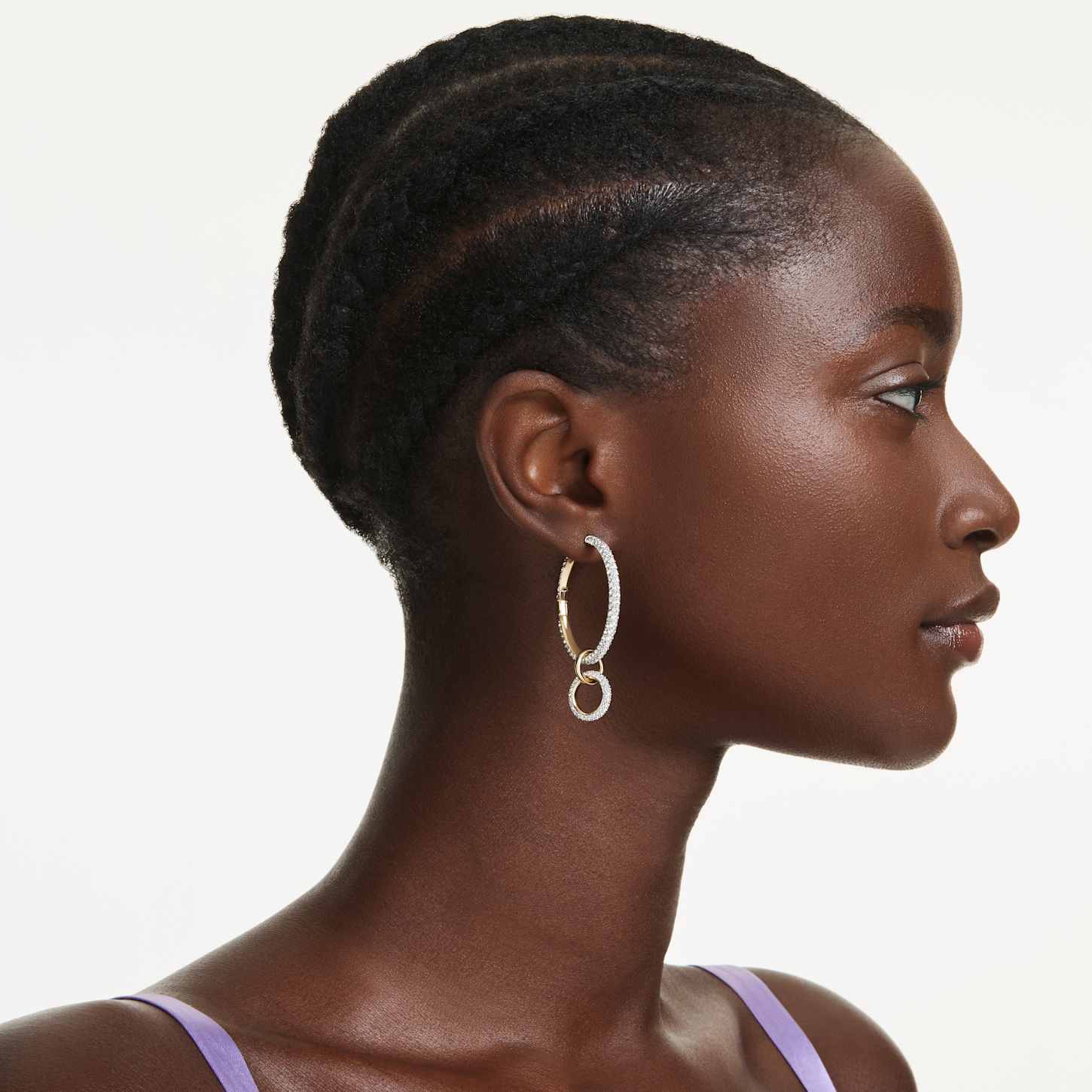 Dextera hoop earrings, Round cut, White, Gold-tone plated | Swarovski