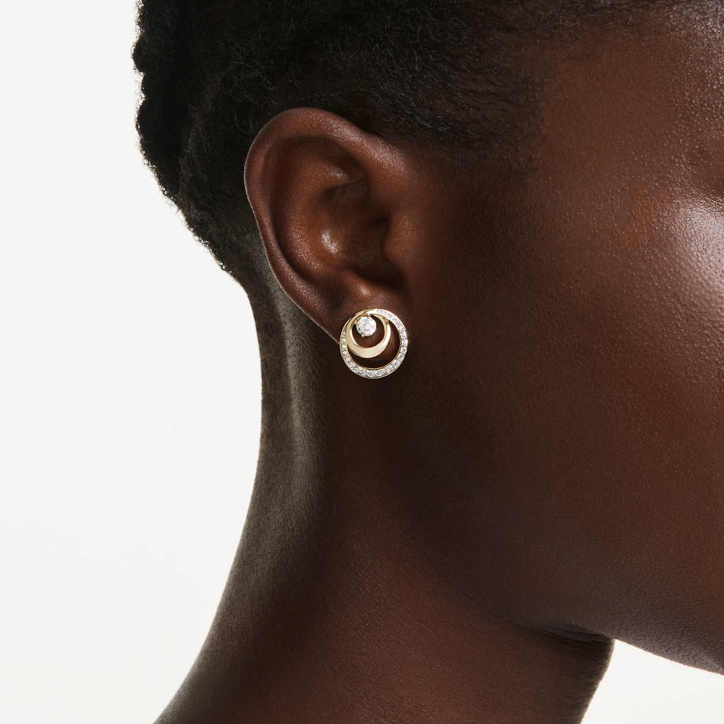 Hyperbola stud earrings, Round cut, White, 18K gold finish | Swarovski