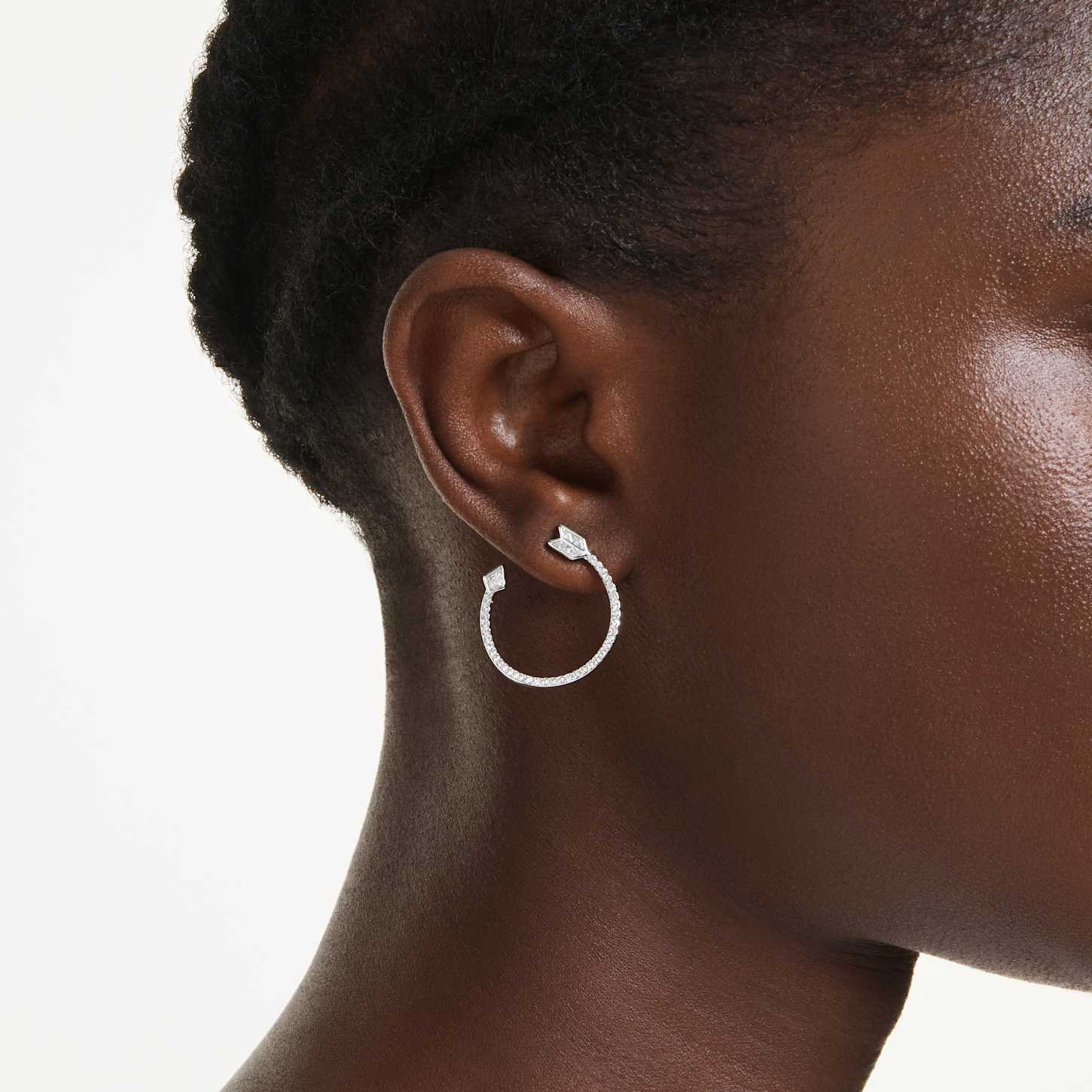 Idyllia hoop earrings, Mixed cuts, Arrow, White, Rhodium plated