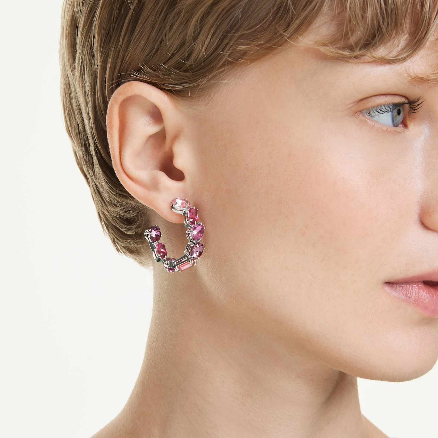 Gema フープピアス, ピンク, ロジウム・プレーティング | Swarovski