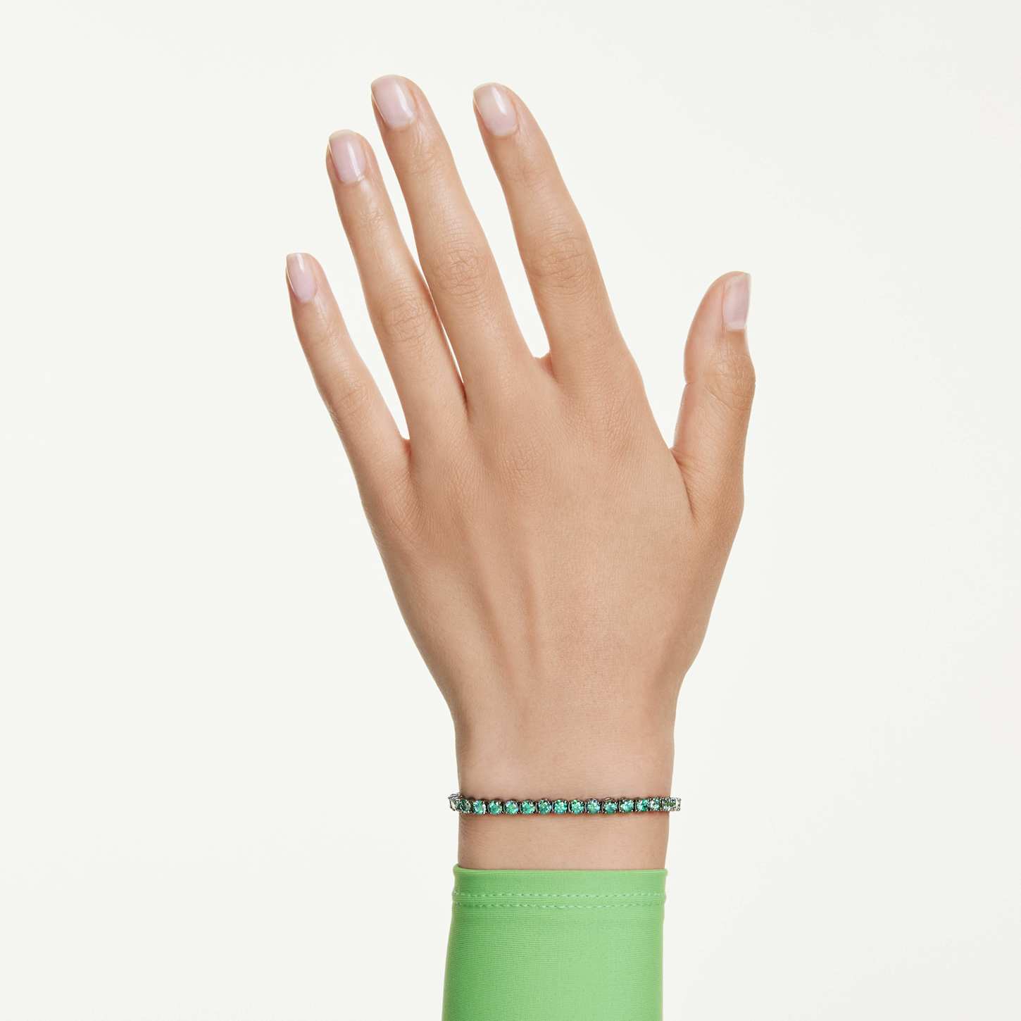 Matrix Tennis bracelet, Round cut, Green, Ruthenium plated | Swarovski