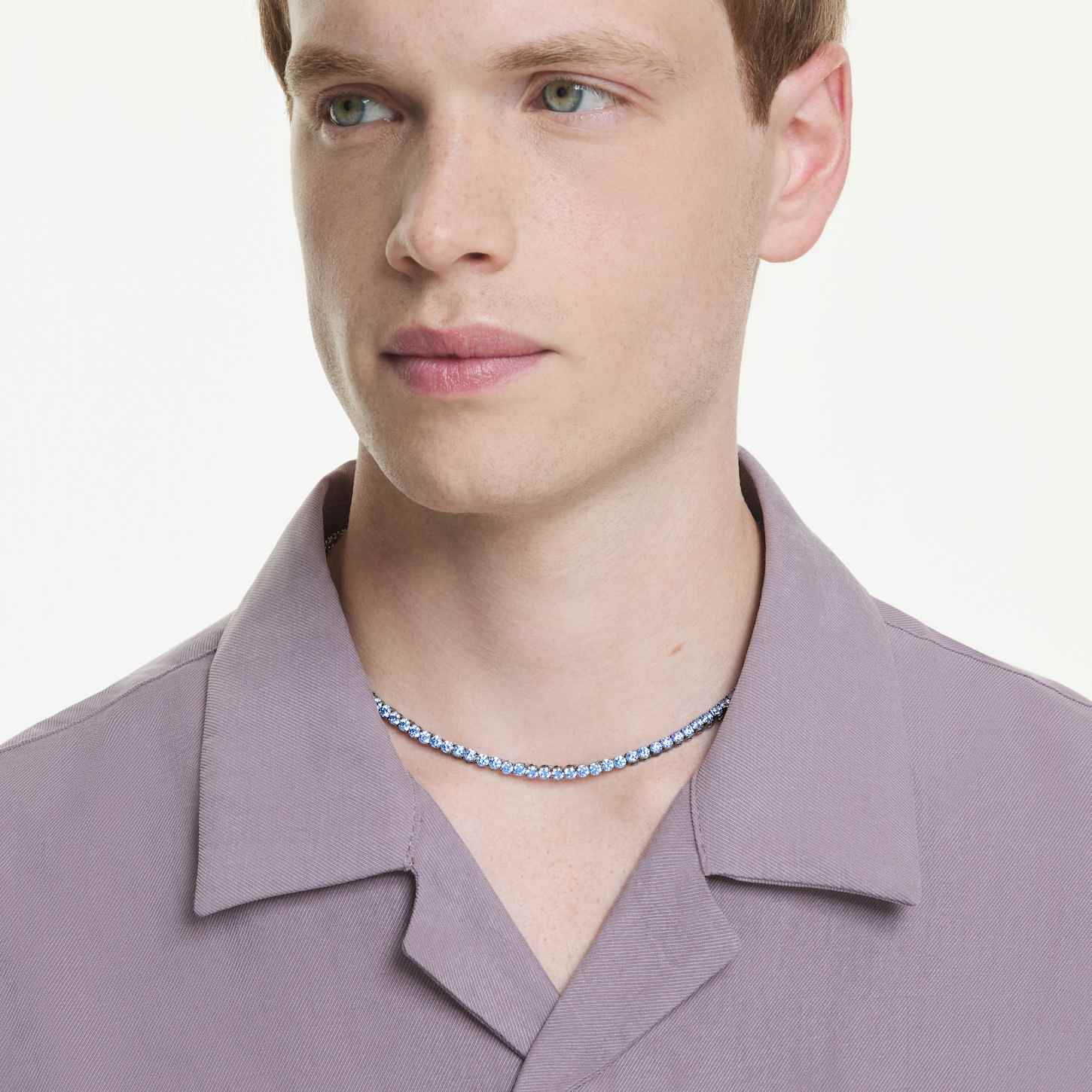 Matrix Tennis necklace, Round cut, Blue, Ruthenium plated | Swarovski