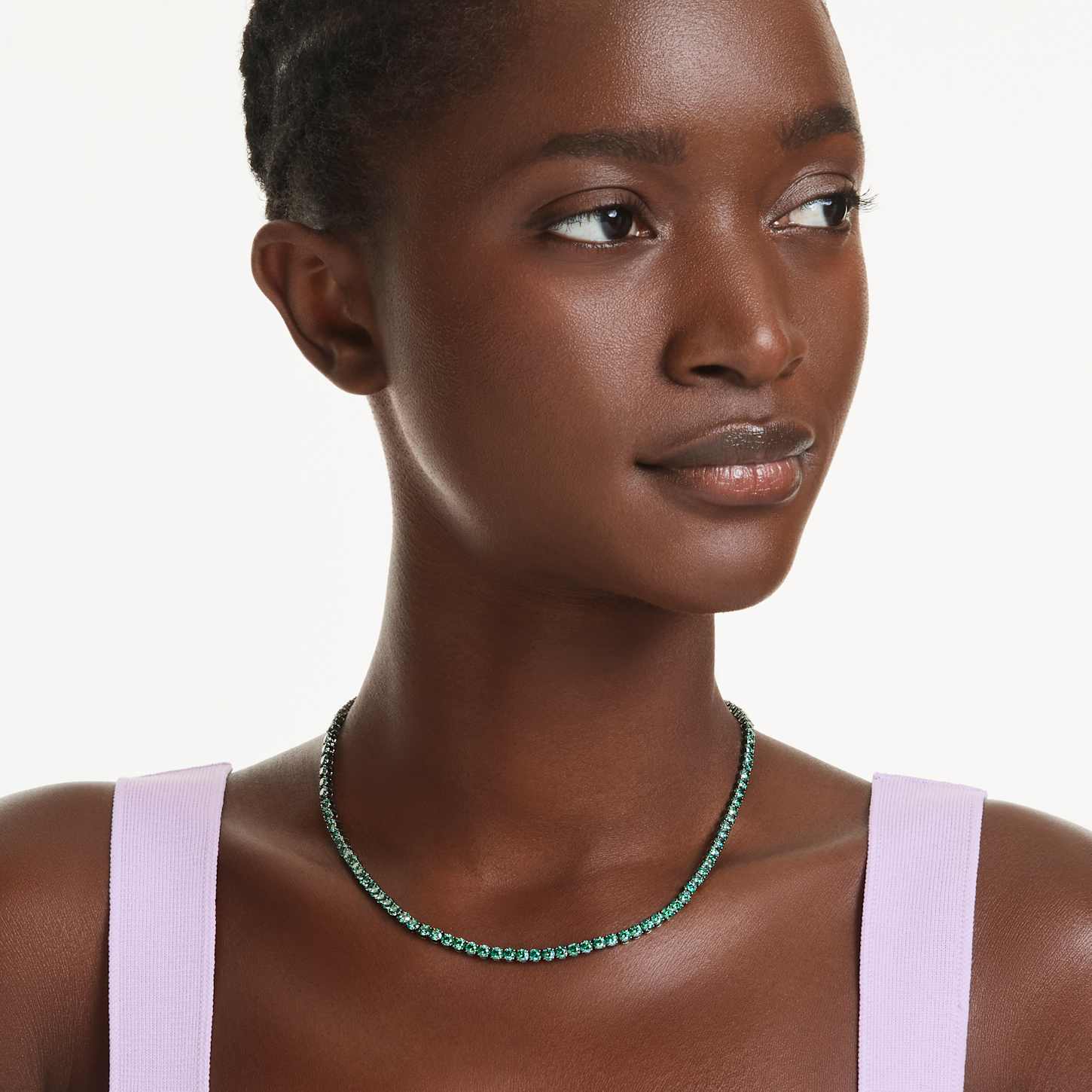 Matrix Tennisネックレス, ラウンドカット, グリーン, ルテニウム