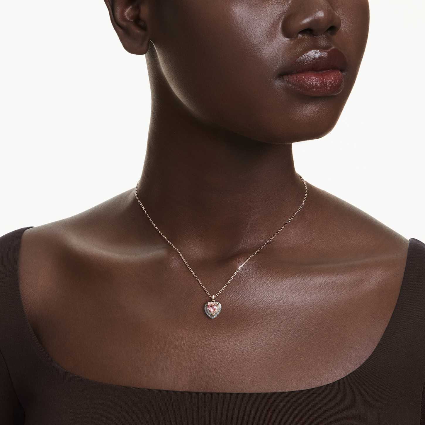 One pendant, Heart cut, Pavé, Heart, Pink, 18K rose gold finish 