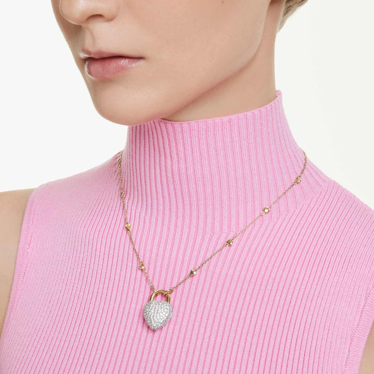 Idyllia pendant, Mixed cuts, Heart, White, 18K gold finish | Swarovski