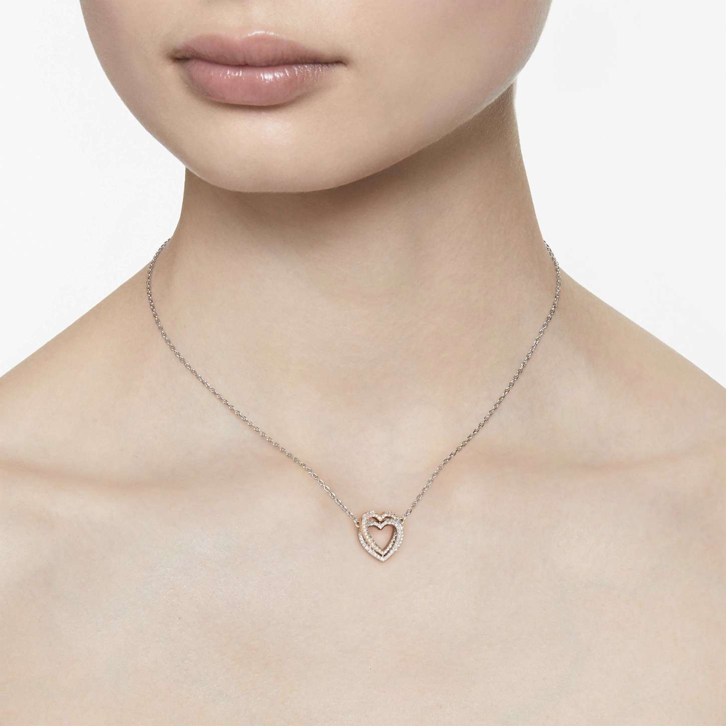 Swarovski Hyperbola ネックレス＋バングル セット ハート Hyperbola necklace, Round cut, Heart, White, Mixed metal finish