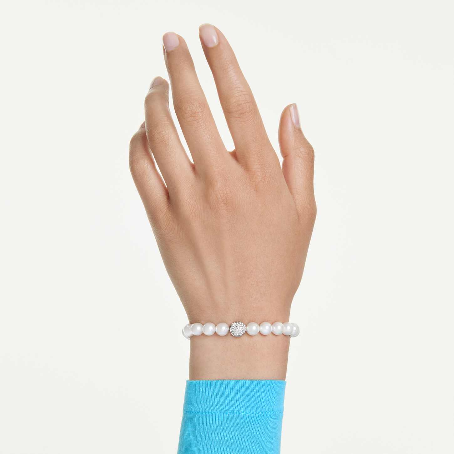 Matrix bracelet, Crystal pearl, White, Rhodium plated | Swarovski