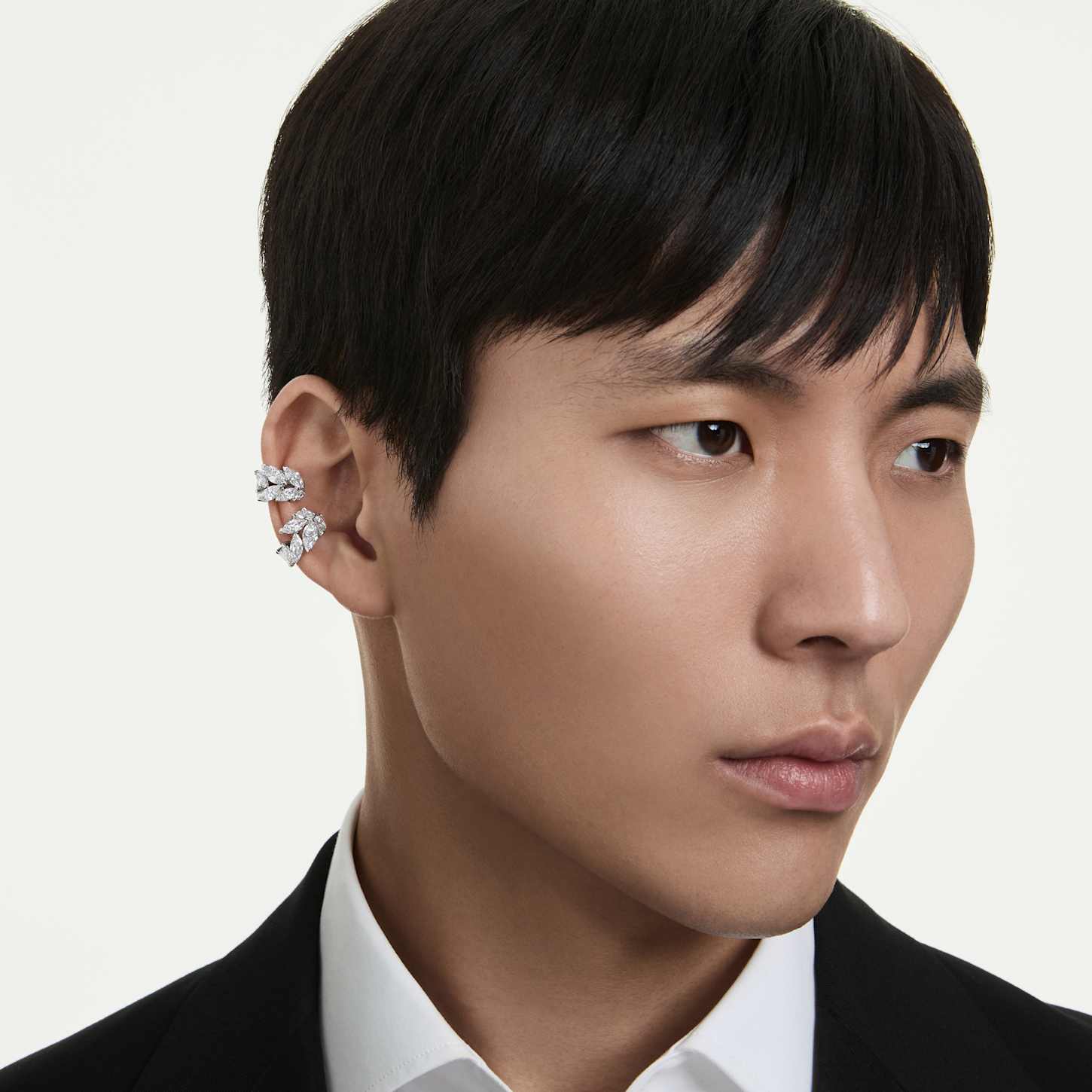 Mesmera ear cuffs, Marquise cut, White, Rhodium plated | Swarovski