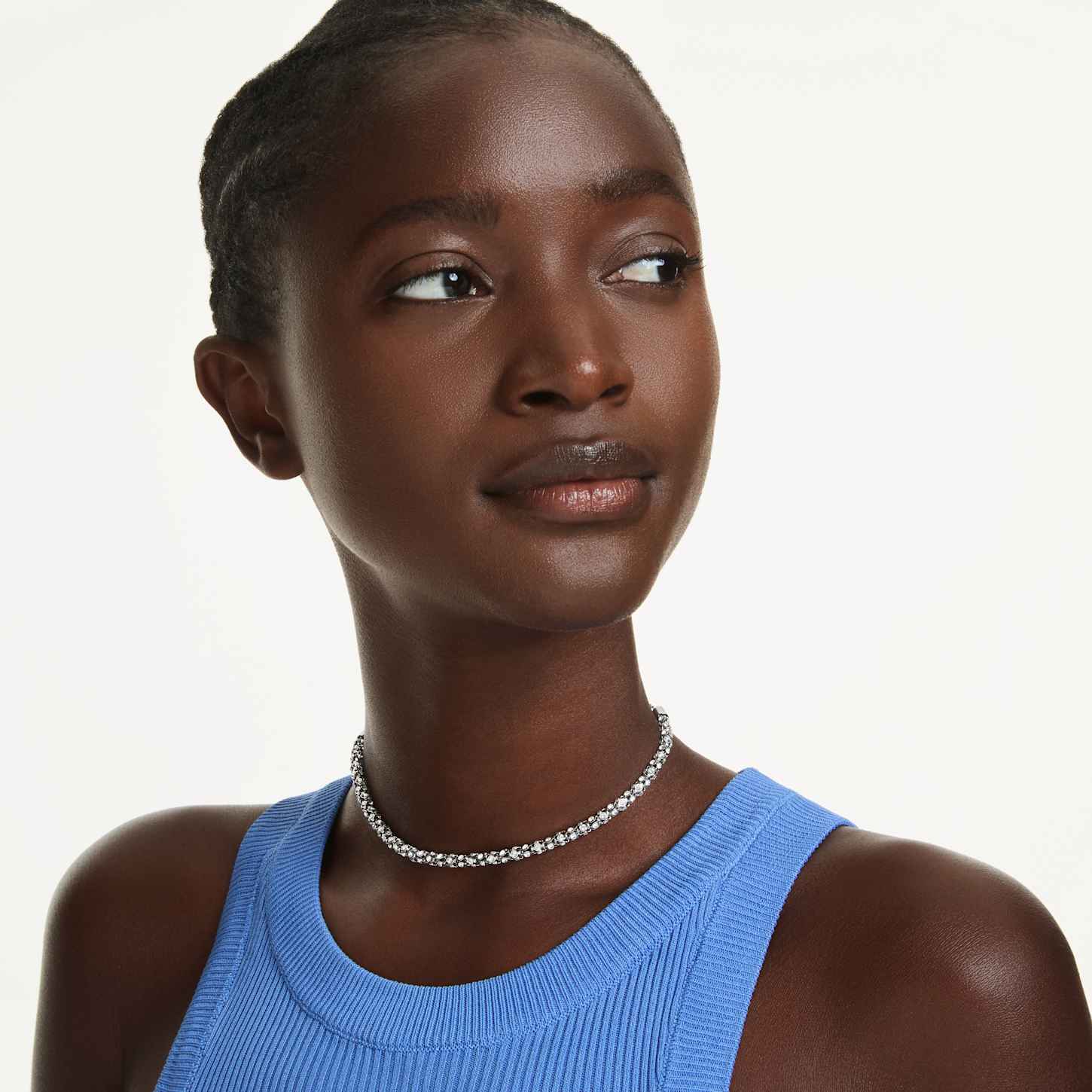 Dextera necklace, Round cut, White, Stainless steel | Swarovski