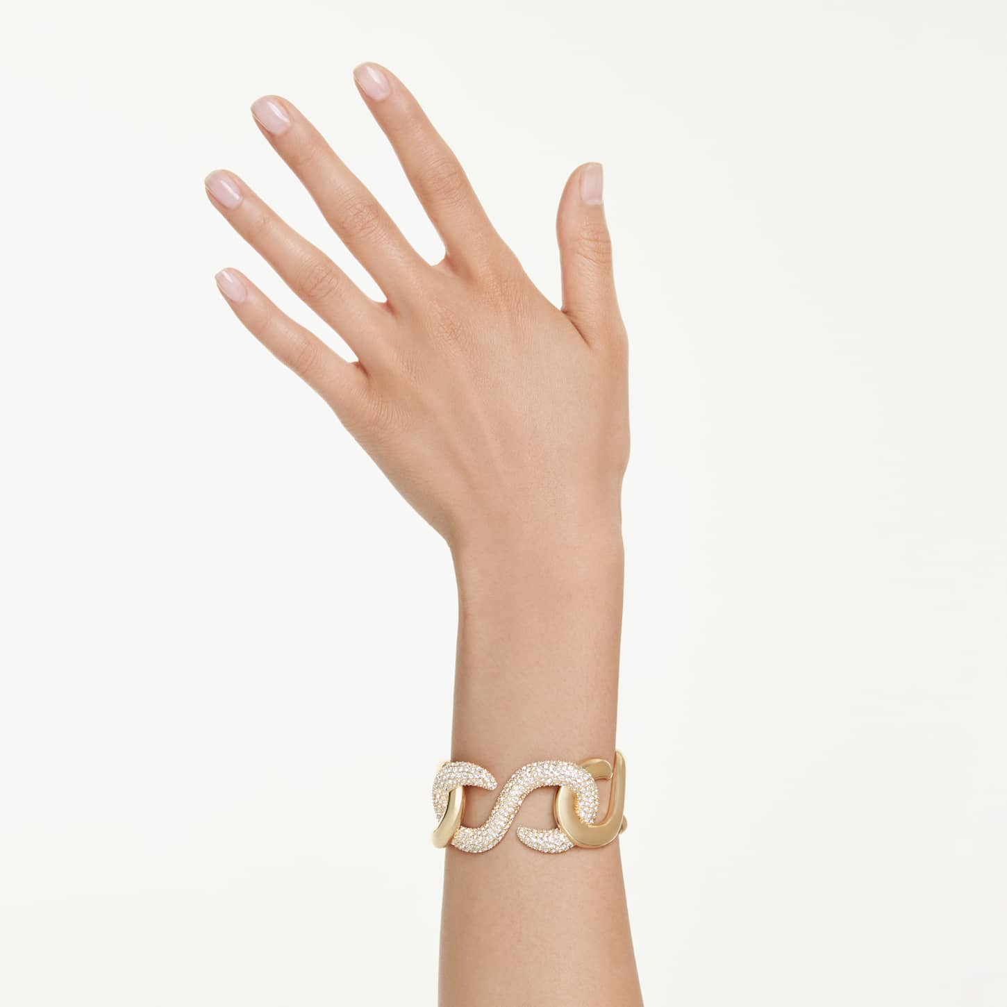 Dextera cuff, Round cut, White, Gold-tone plated | Swarovski