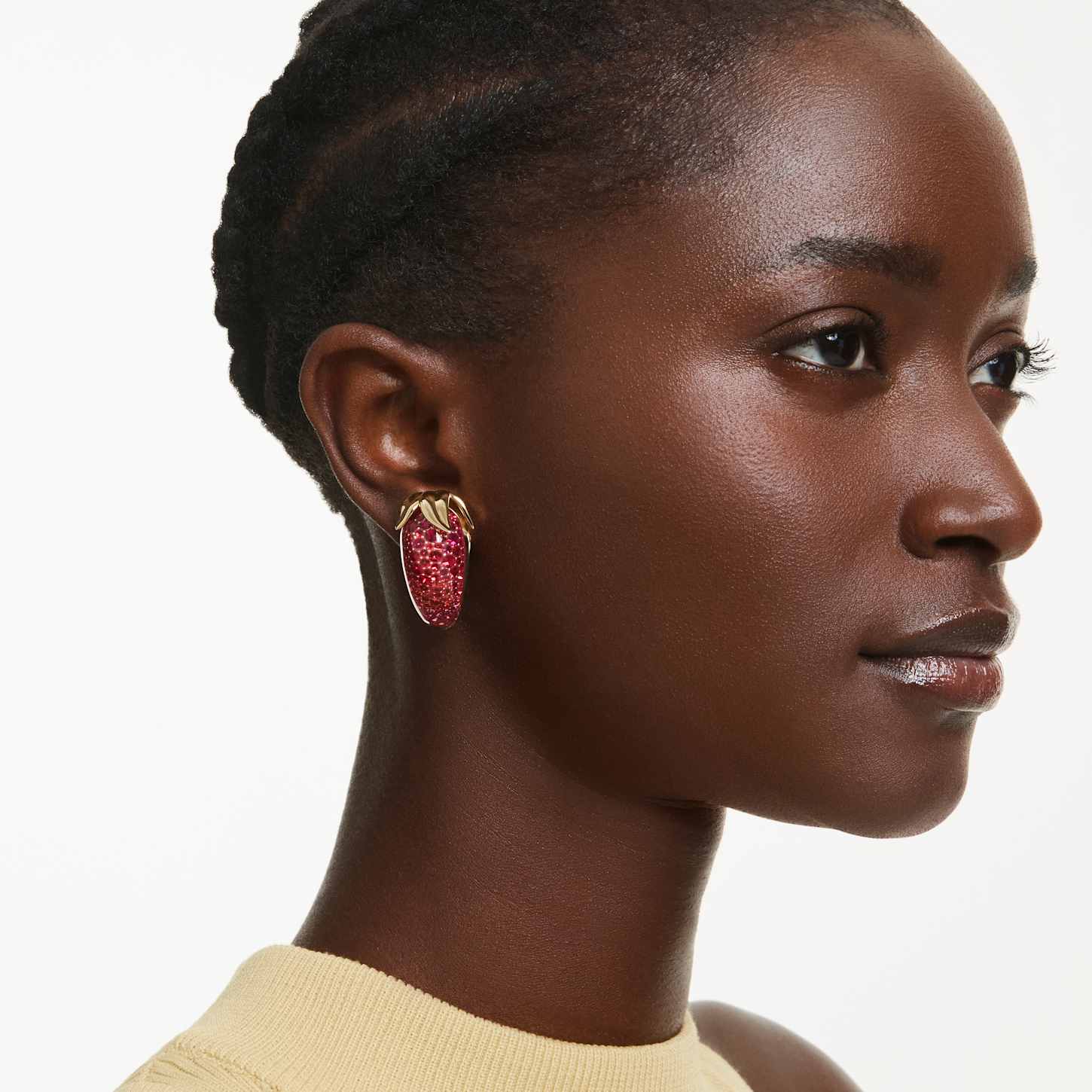 Idyllia clip earrings, Red, 18K gold finish | Swarovski