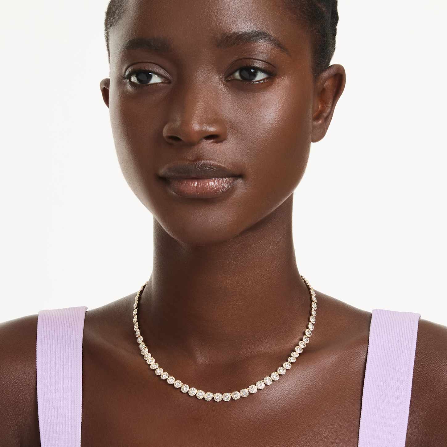 Una Angelic necklace, Round cut, Small, White, 18K gold finish