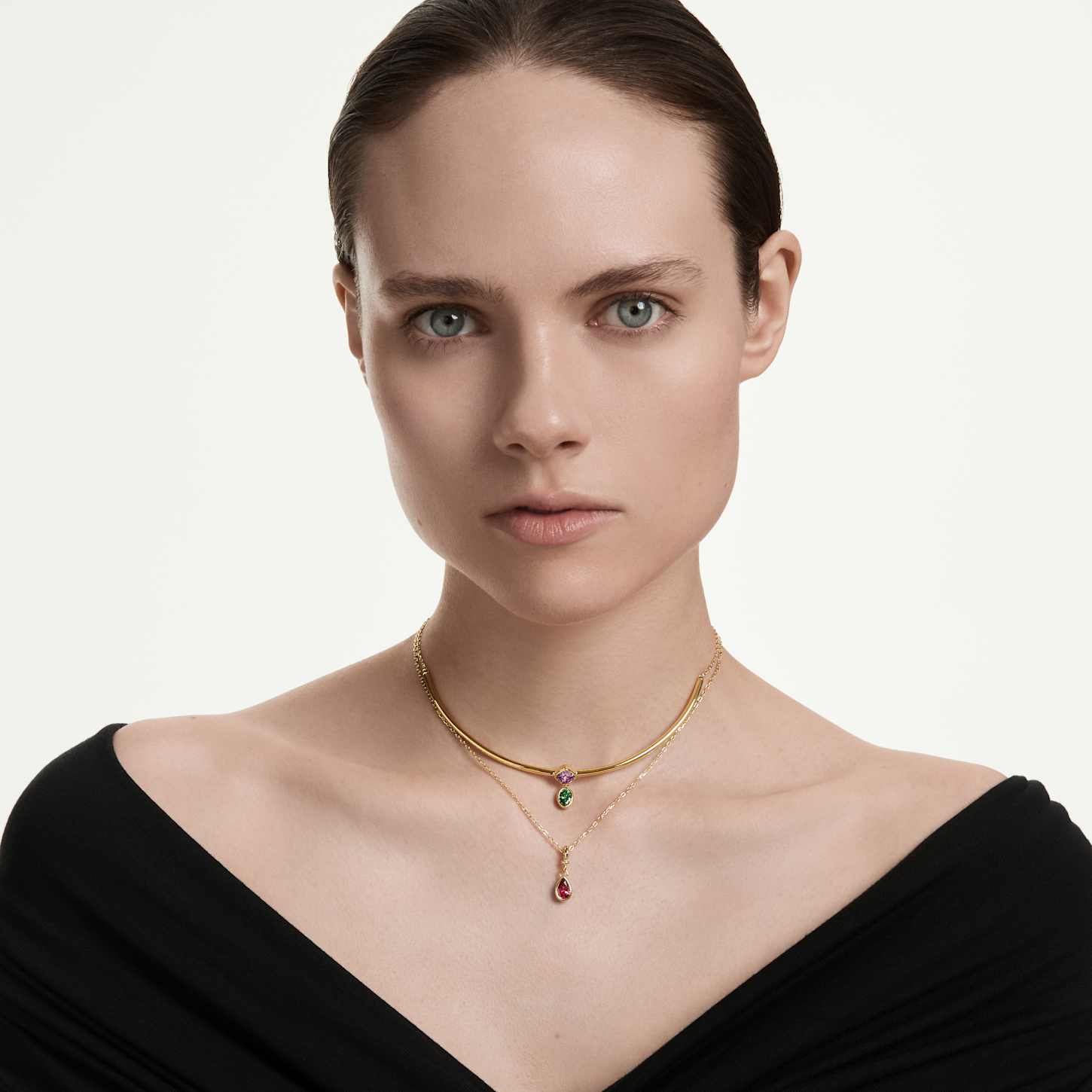 Imber レイヤードネックレス, ミックスカット, マルチカラー, 18K