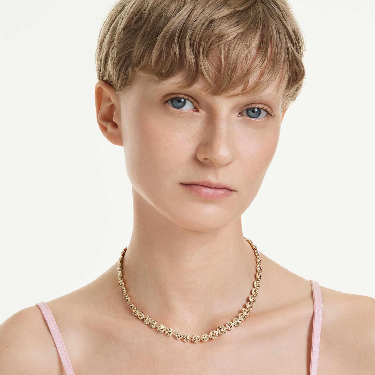 Una Angelic necklace, Round cut, Caramel, Gold-tone plated | Swarovski