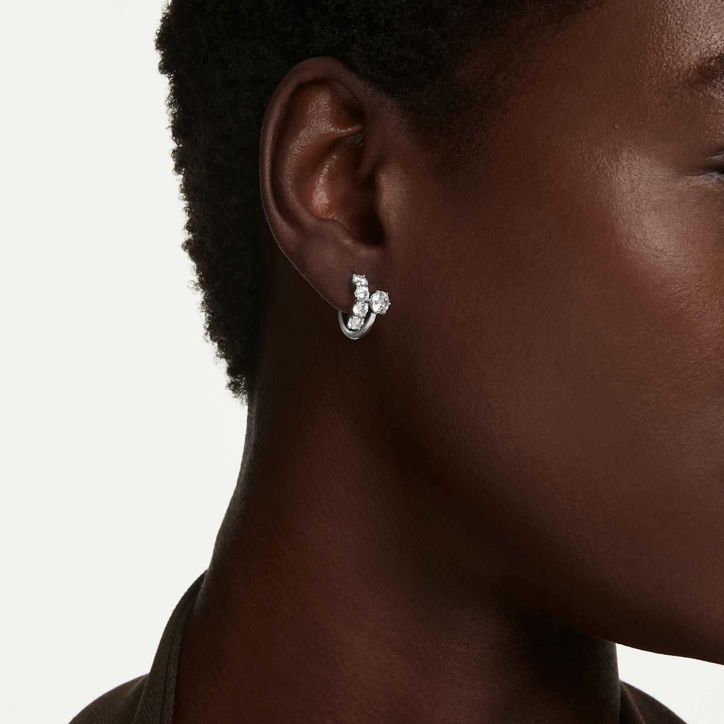 Matrix hoop earrings, Round cut, White, Rhodium plated | Swarovski
