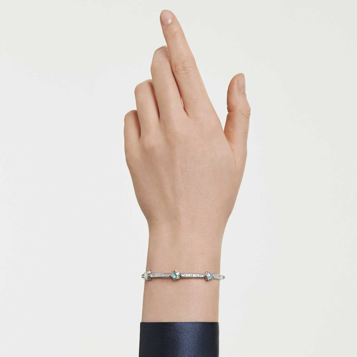 Chroma bangle, Mixed cuts, Star, White, Rhodium plated | Swarovski