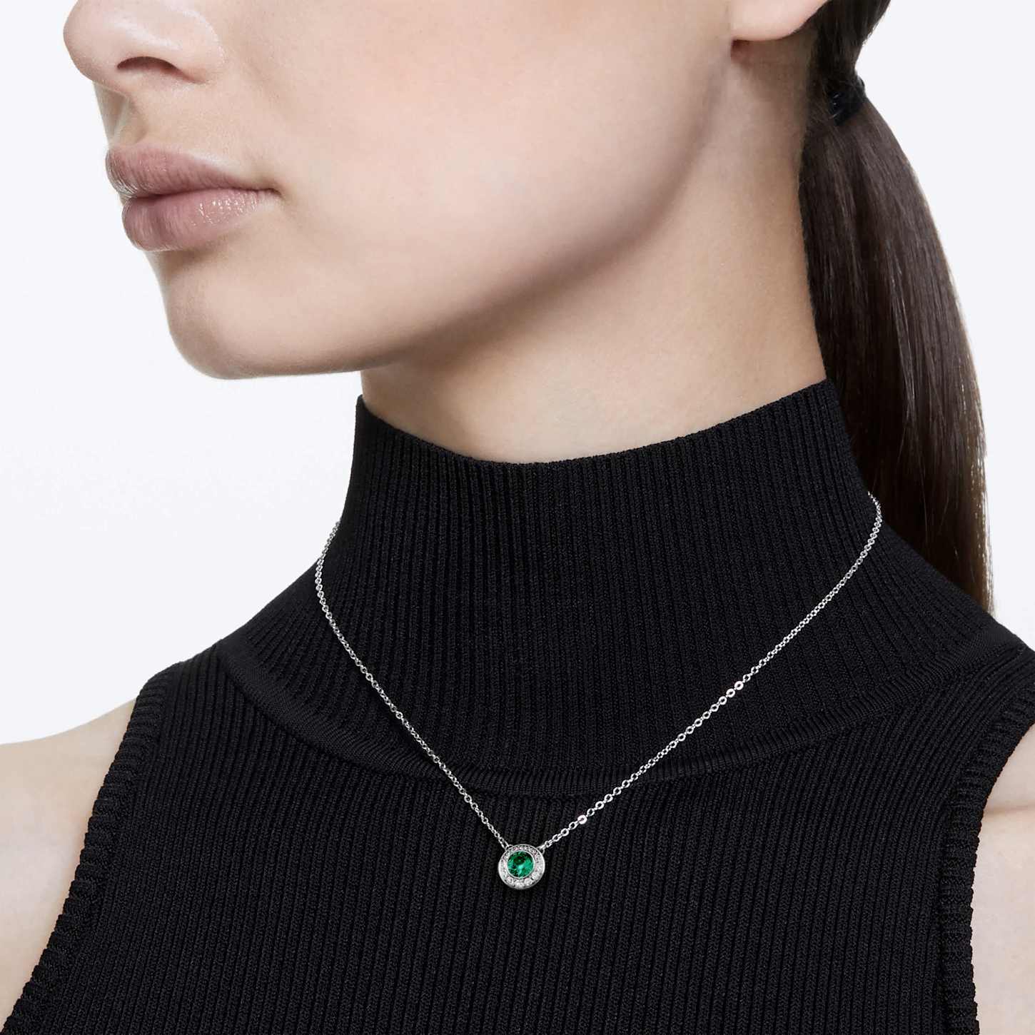 Una Angelic pendant, Round cut, Green, Rhodium plated | Swarovski