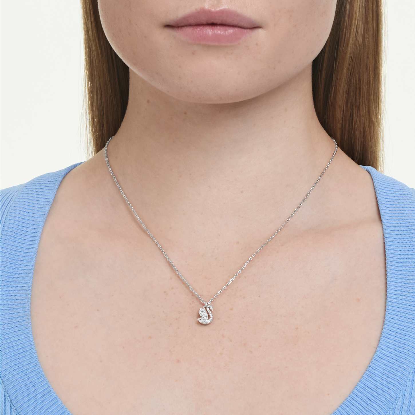 Swan pendant, Mixed cuts, Swan, White, Rhodium plated | Swarovski