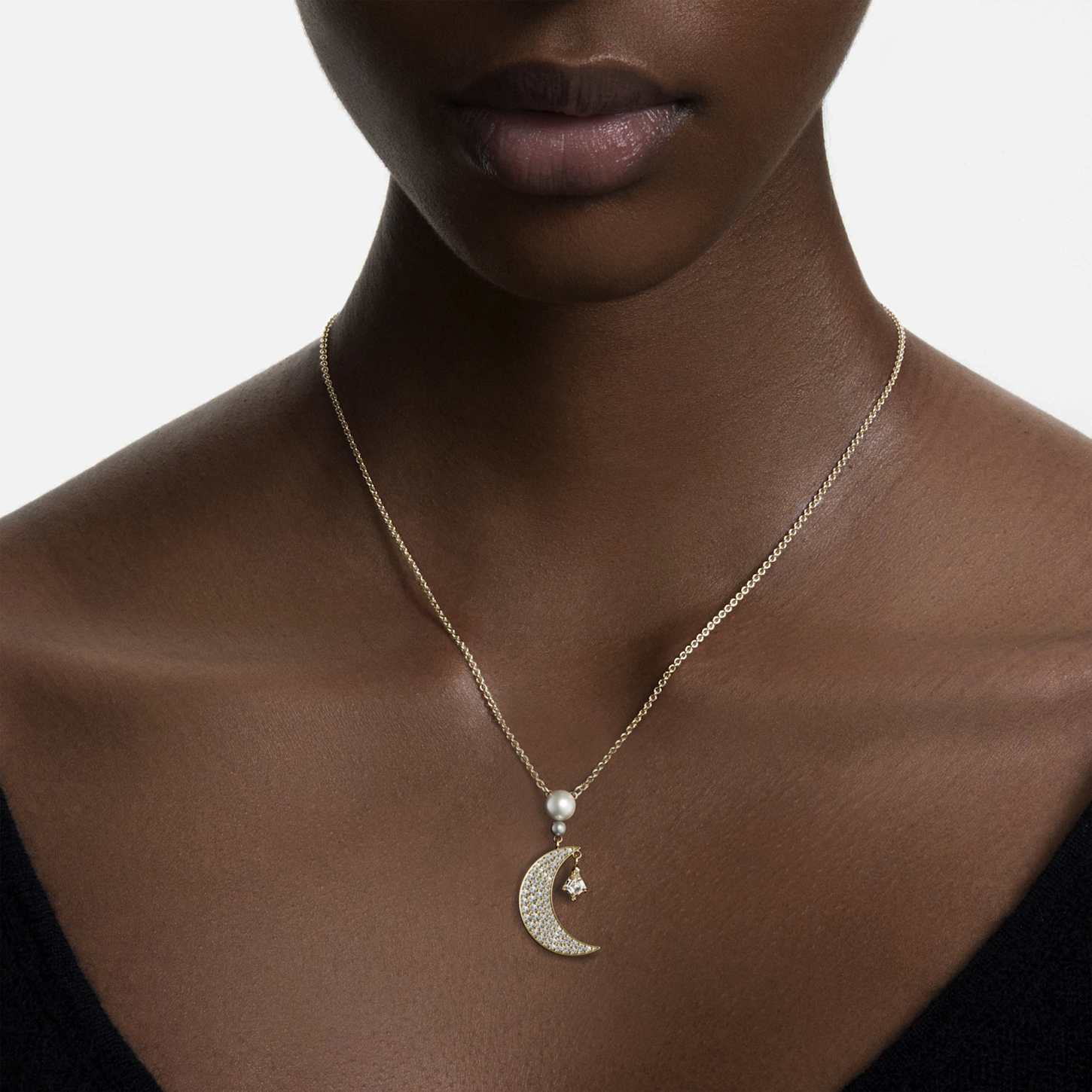 Symbolica pendant, Round cut, Moon, White, 18K gold finish | Swarovski