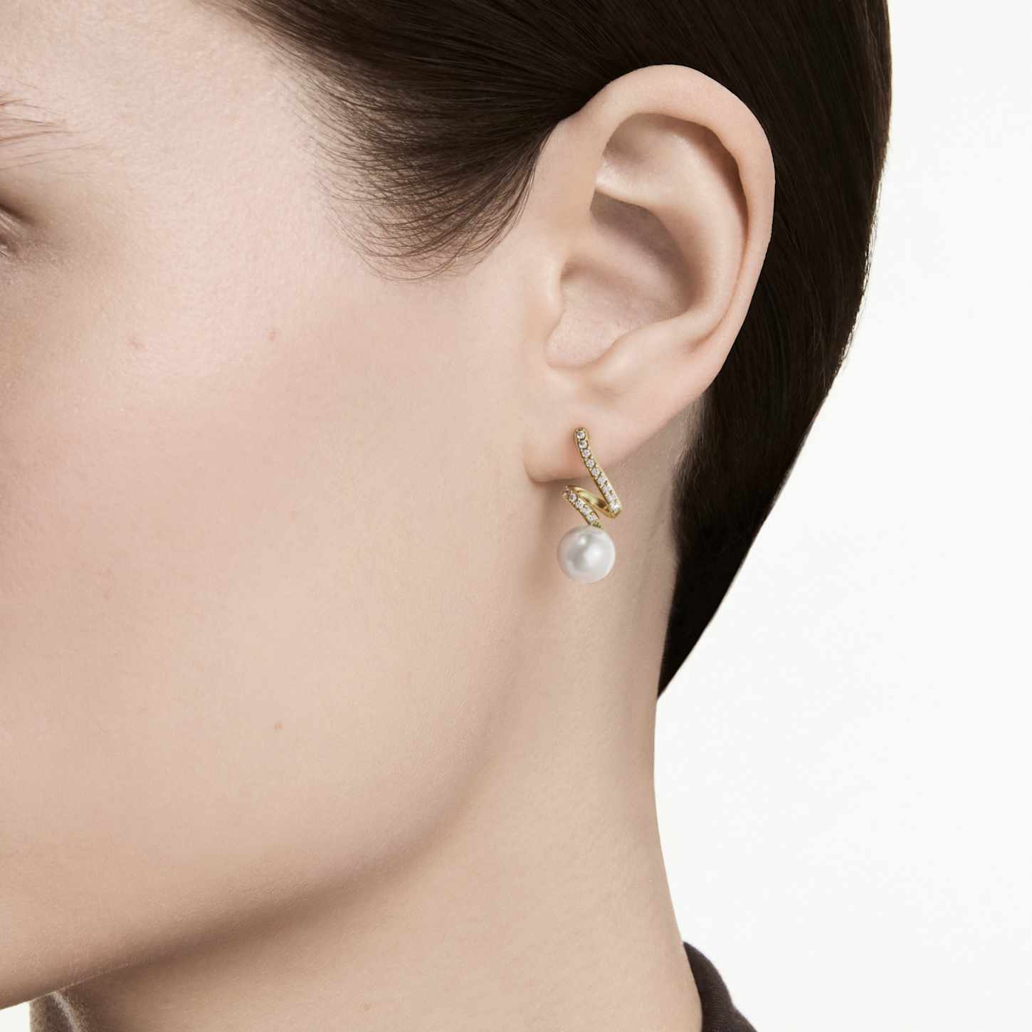 Swarovski ラウンド型クリスタルピアス Gabriella ピアス, クリスタル・パール, ラウンドカット, ホワイト