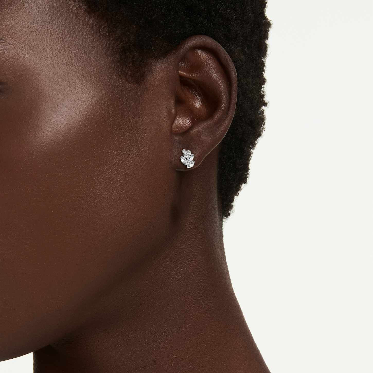 Diapason スタッドピアス, ミックスカット, ホワイト, ロジウム