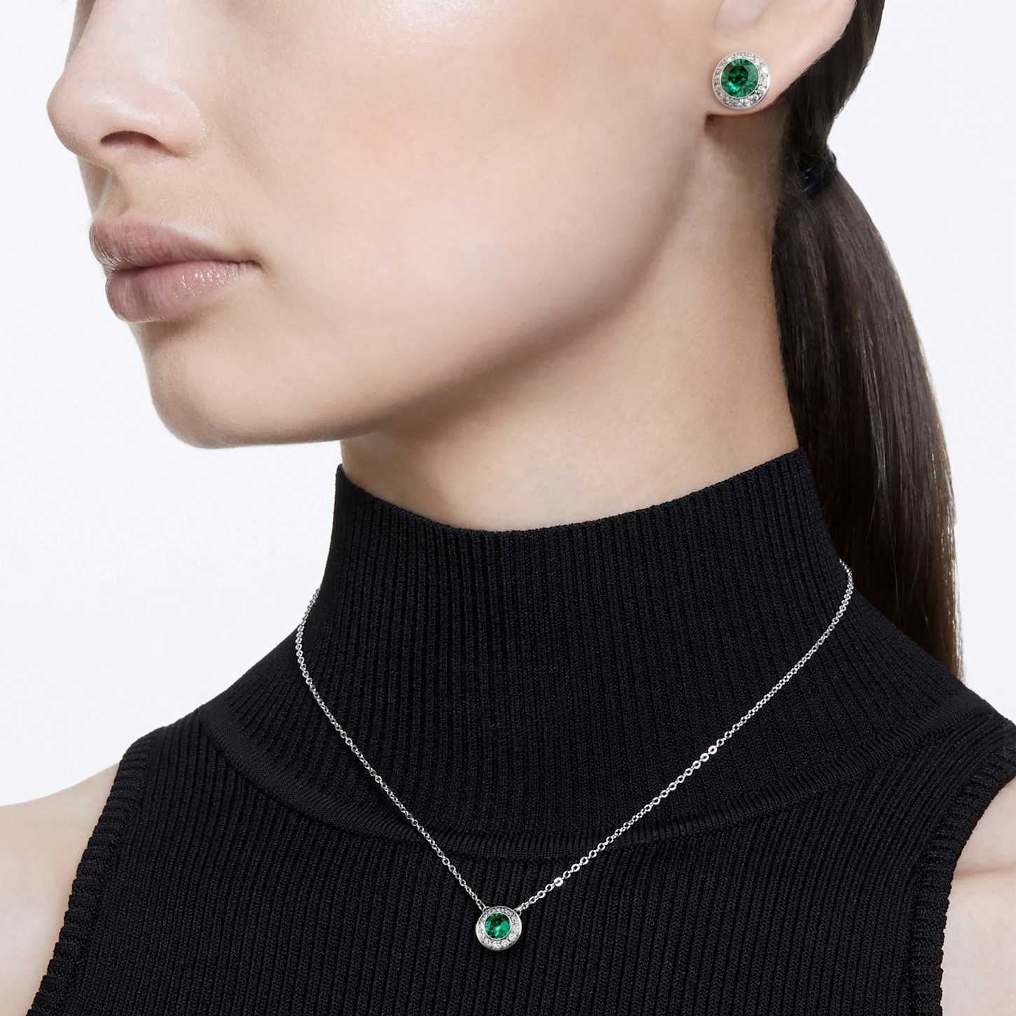Una Angelic set, Set (2), Round cut, Green, Rhodium plated | Swarovski