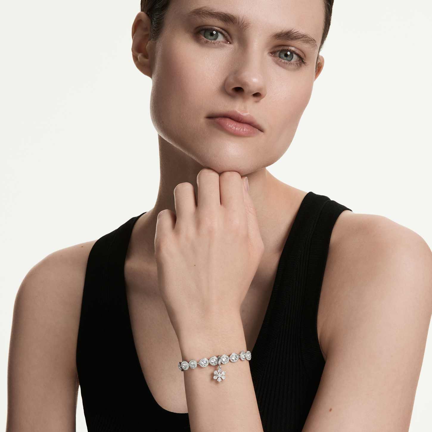 Idyllia charm, Mixed cuts, Snowflake, White, Rhodium plated