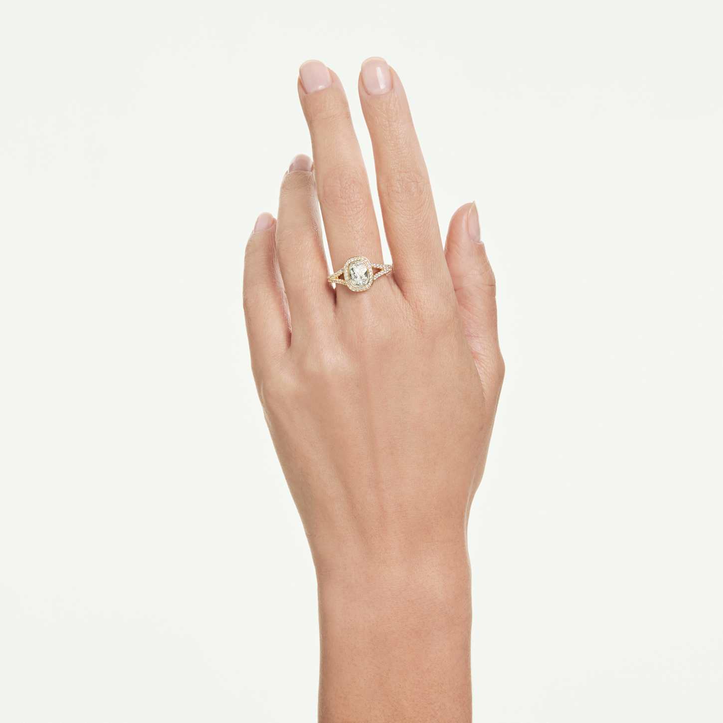 Una Angelic ring, Cushion cut, White, 18K gold finish | Swarovski