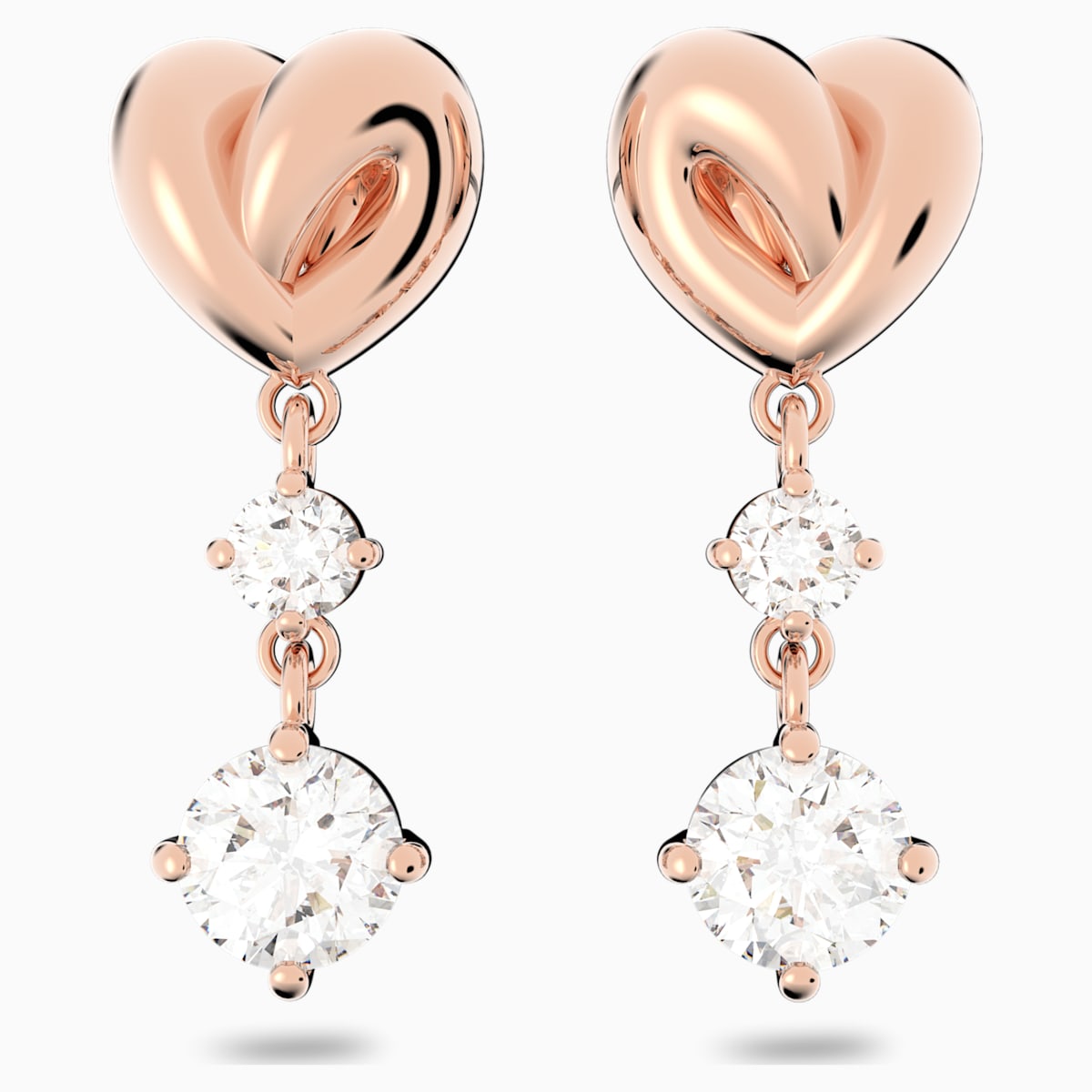 Lifelong Heart Pierced Earrings, White, Rose-gold tone plated - Swarovski, 5517942