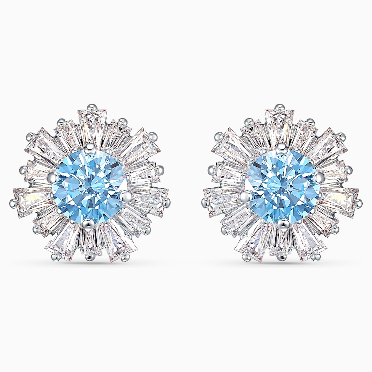 Sunshine Pierced Earrings, Blue, Rhodium plated - Swarovski, 5536741