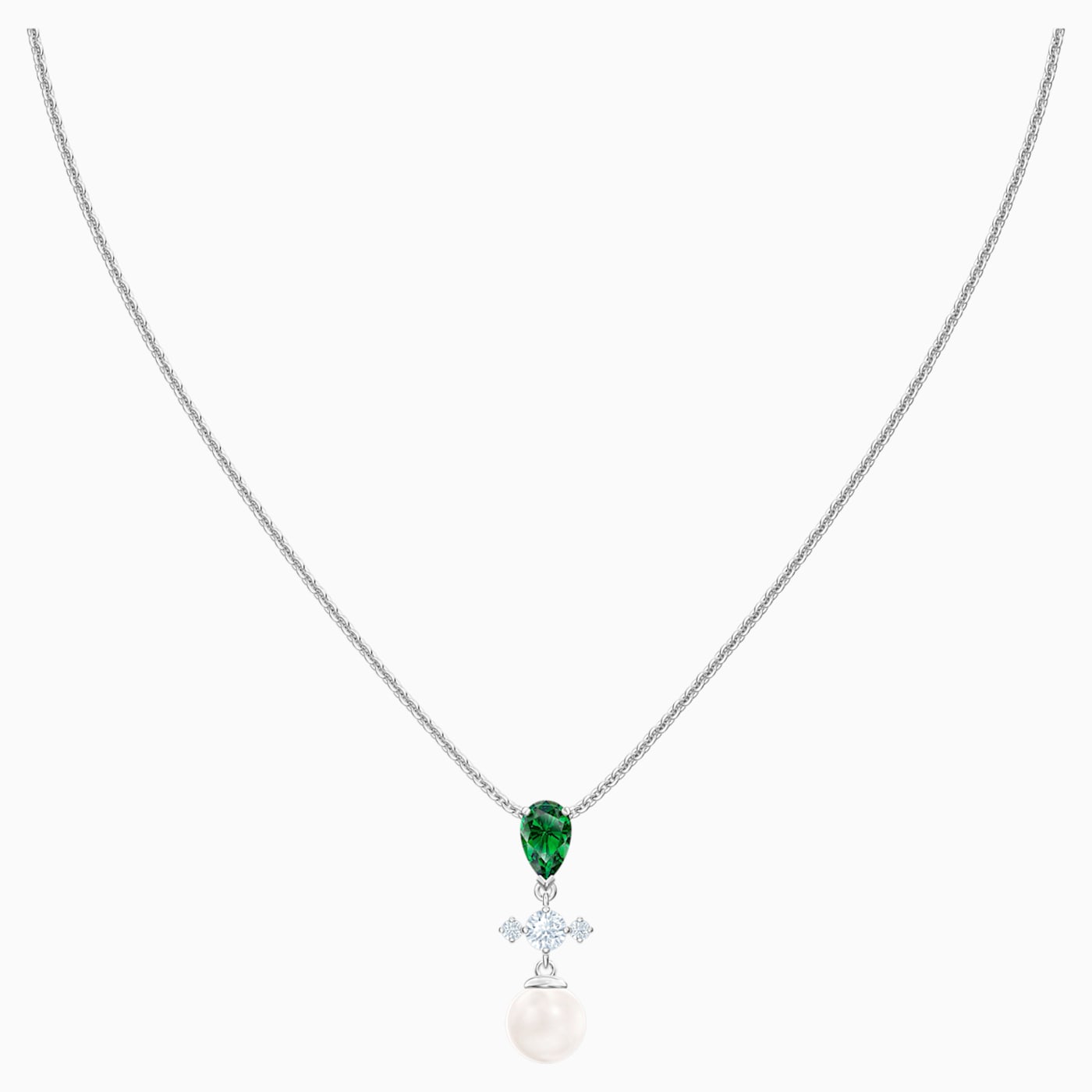 Perfection Necklace, Green, Rhodium plated - Swarovski, 5493103