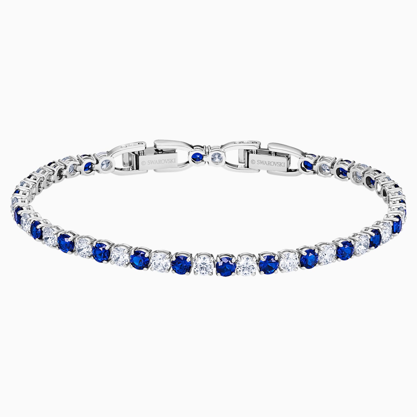 Tennis Deluxe Bracelet, Blue, Rhodium plated - Swarovski, 5506253