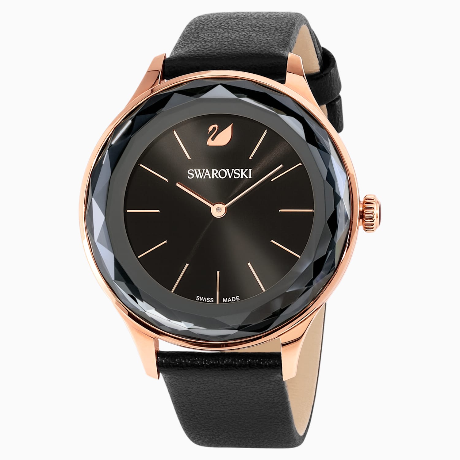 Octea Nova Watch Leather Strap Black Rose Gold Tone Pvd Swarovski Com
