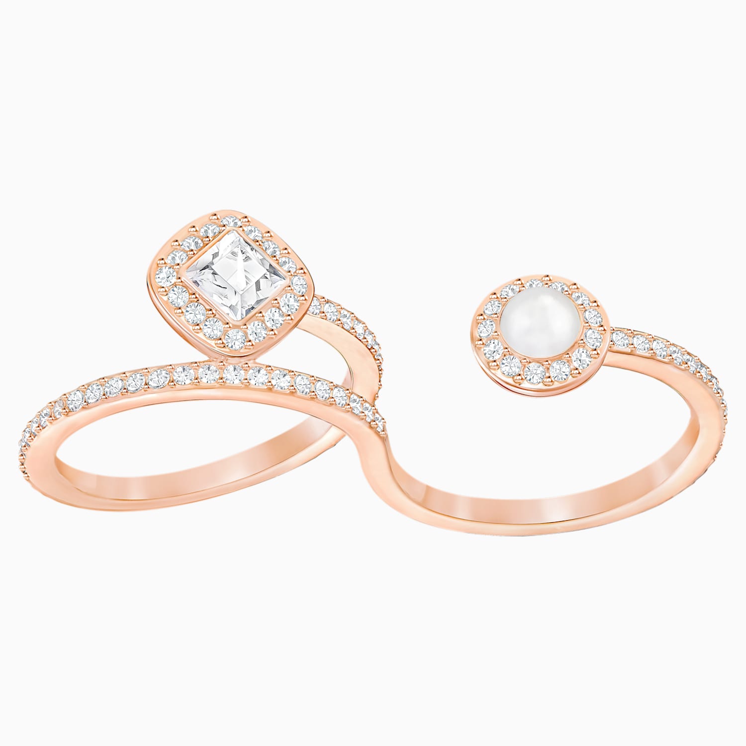 Angelic Pearl Double Ring White Rose Gold Tone Plated Swarovski Com