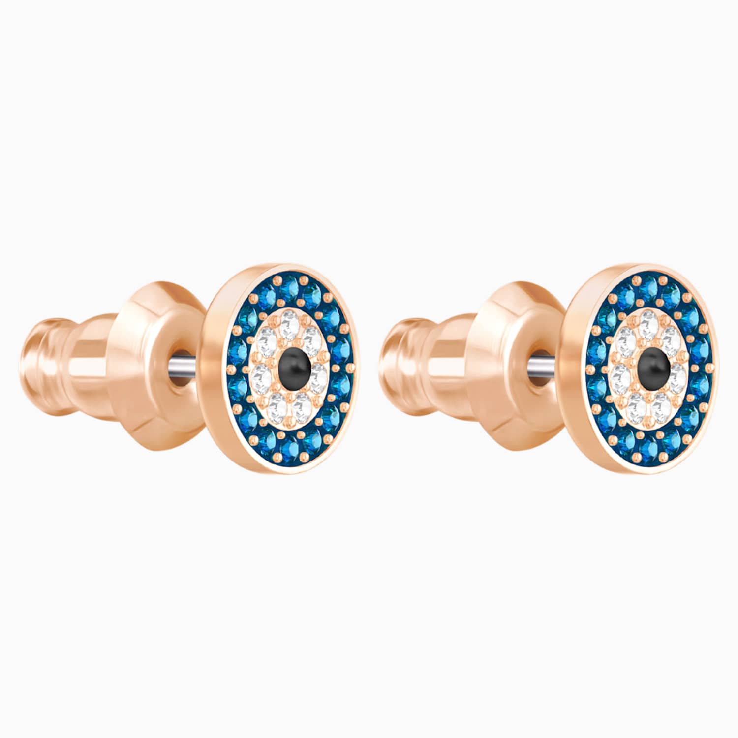 Luckily Evil Eye Pierced Earrings Blue Rose Gold Tone Plated Swarovski Com