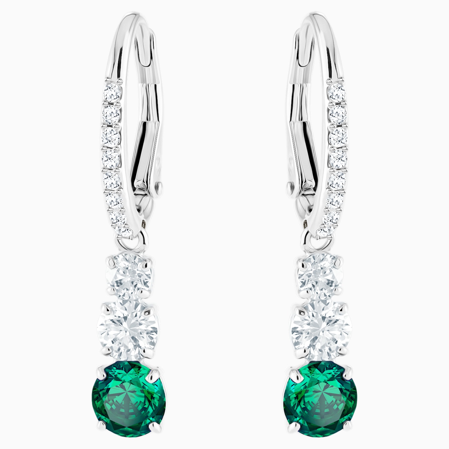 Attract Trilogy Round Pierced Earrings Green Rhodium Plated Swarovski Com