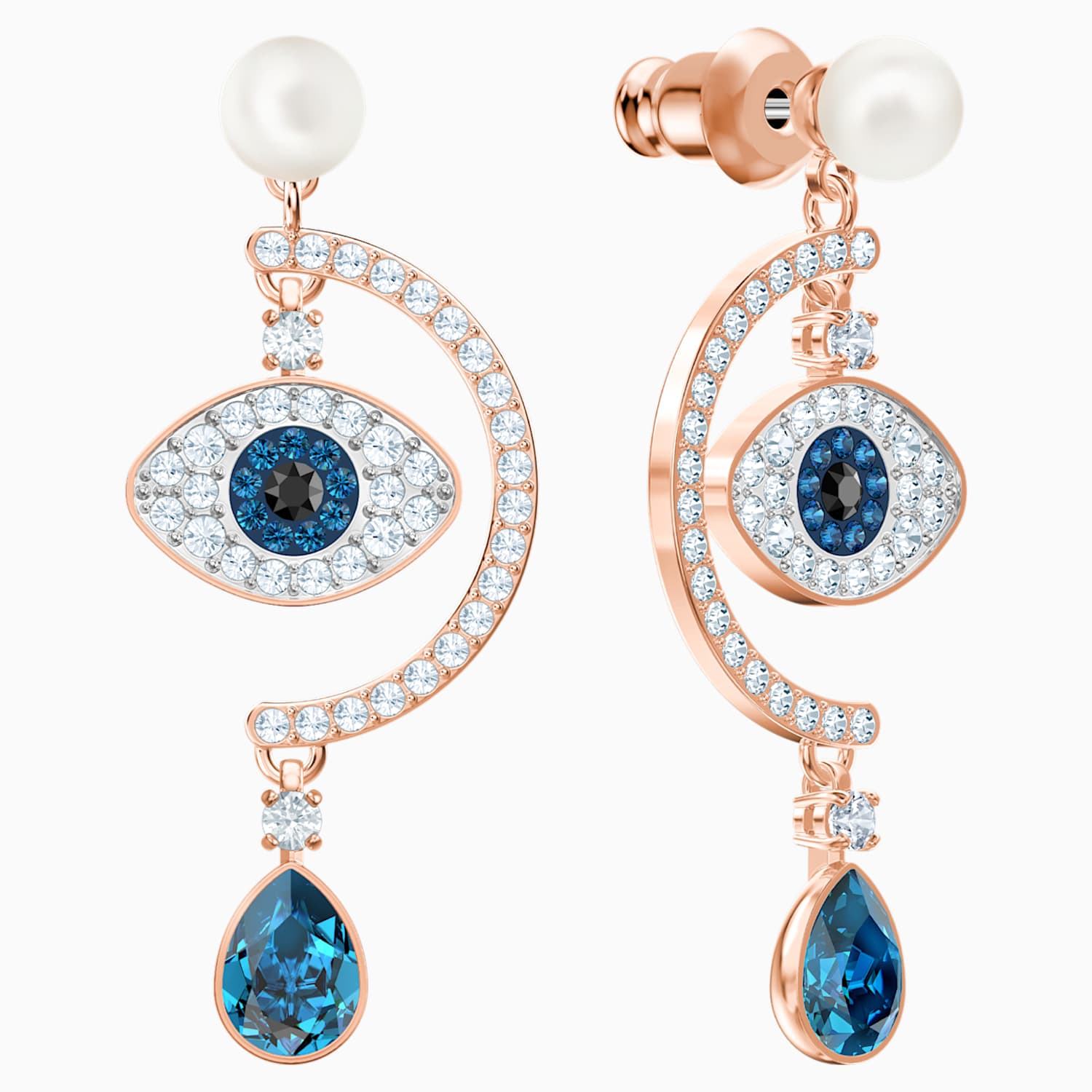 Luckily Evil Eye Pierced Earrings Blue Rose Gold Tone Plated Swarovski Com