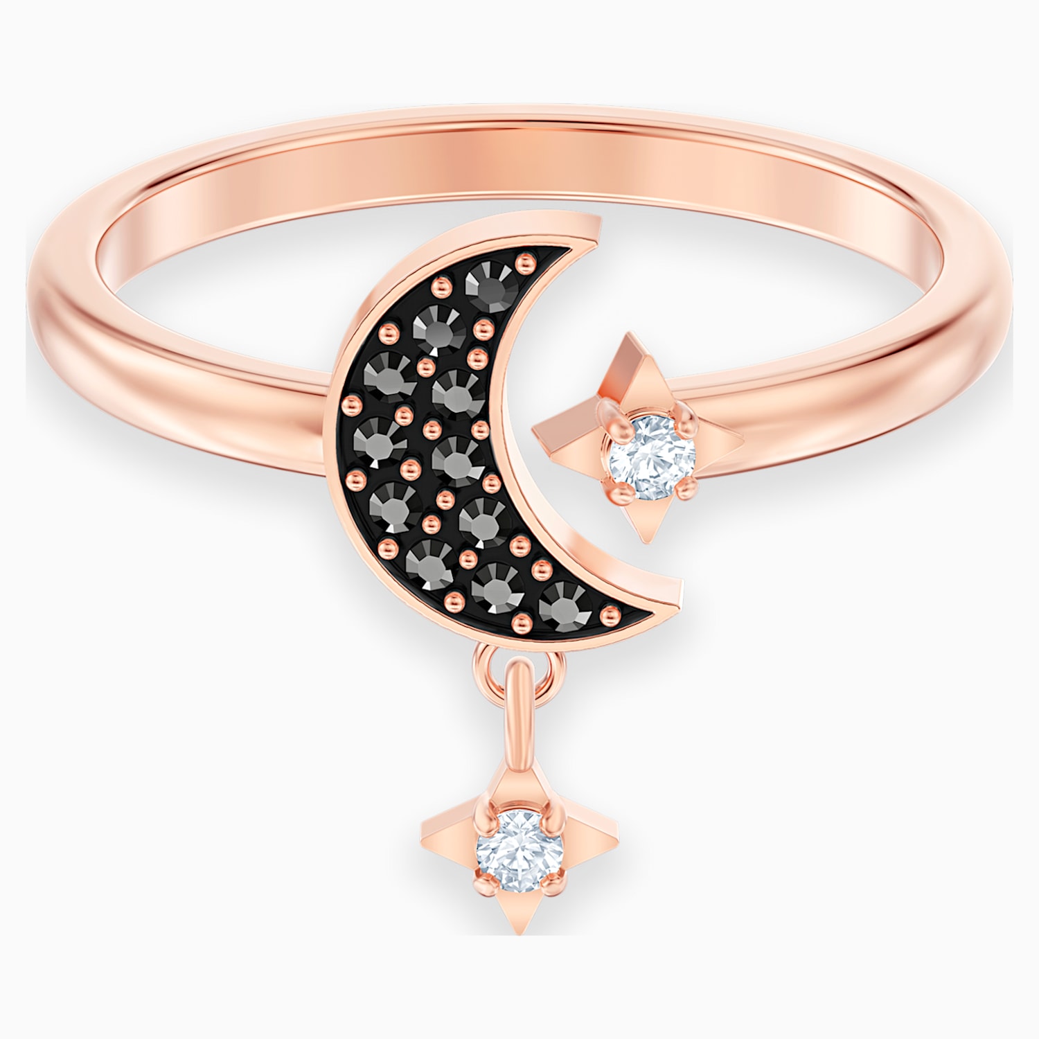 Swarovski Symbolic Moon Motif Ring Black Rose Gold Tone Plated Swarovski Com