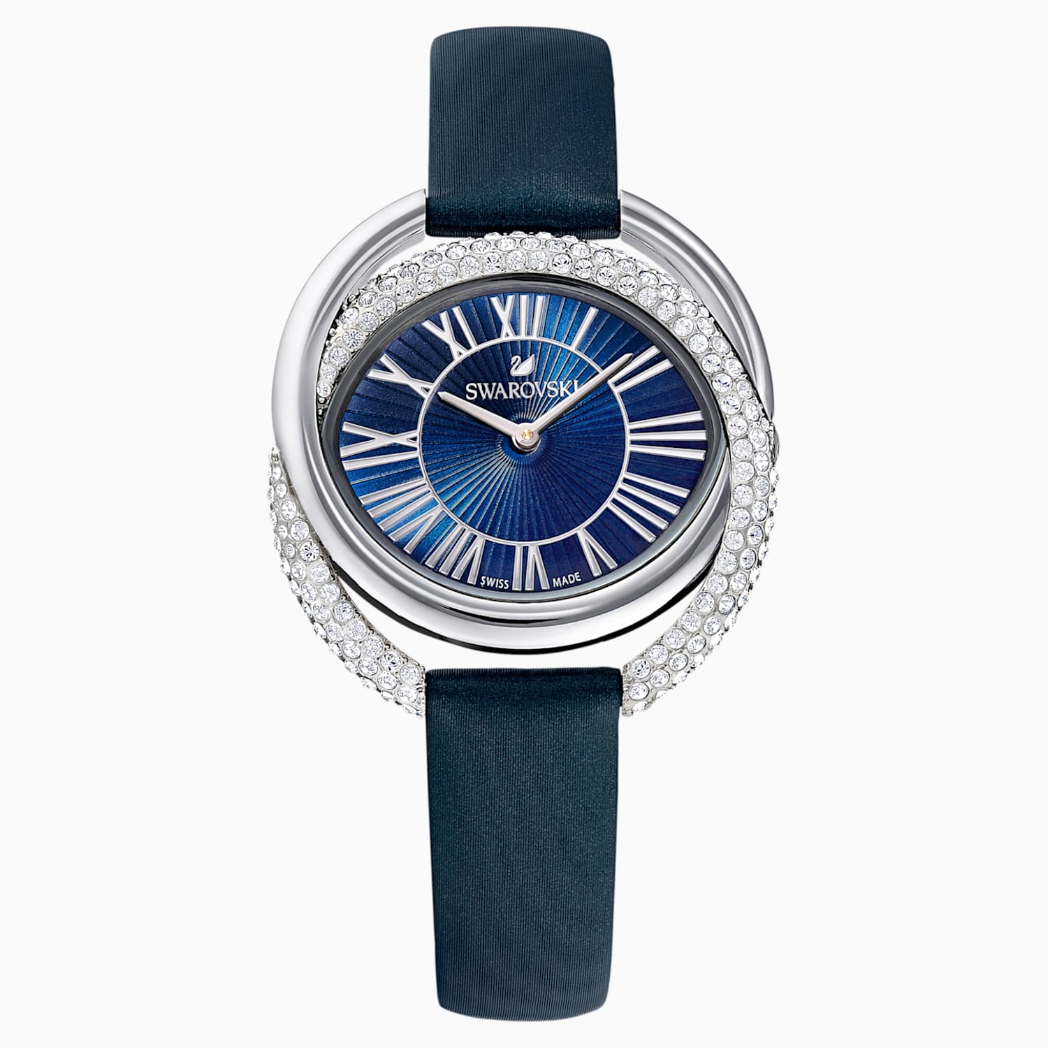 langzaam Allerlei soorten mooi Duo-horloge, Leren horlogebandje, Blauw, Roestvrij staal | Swarovski.com
