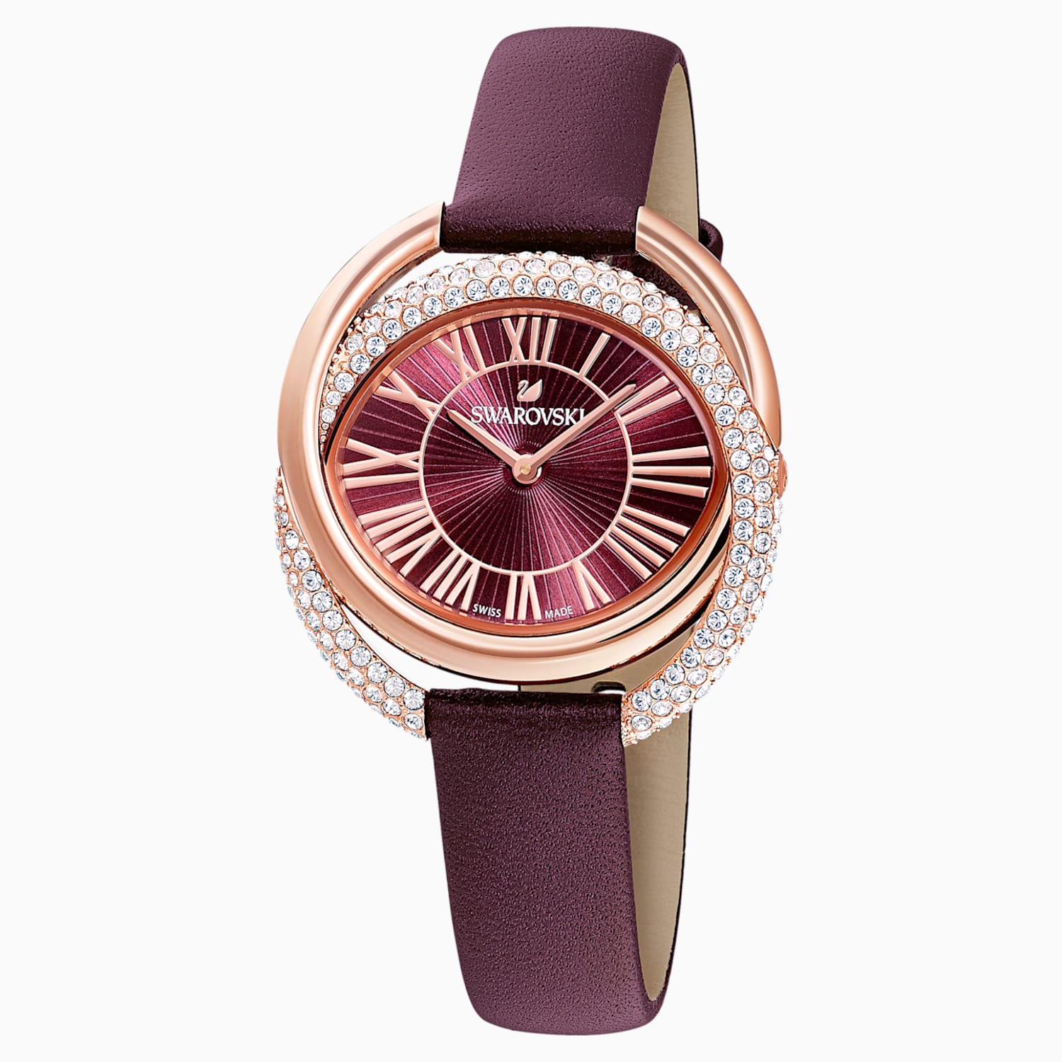Duo Saat Deri Kayis Koyu Kirmizi Pembe Altin Rengi Pvd Swarovski Com
