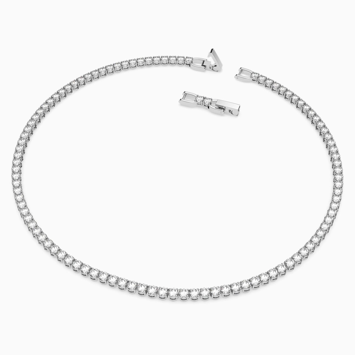 Tennis Deluxe Necklace, White, Rhodium 