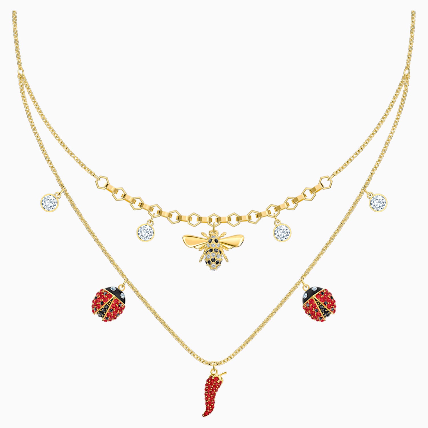 Lisabel Necklace, Red, Gold-tone plated 