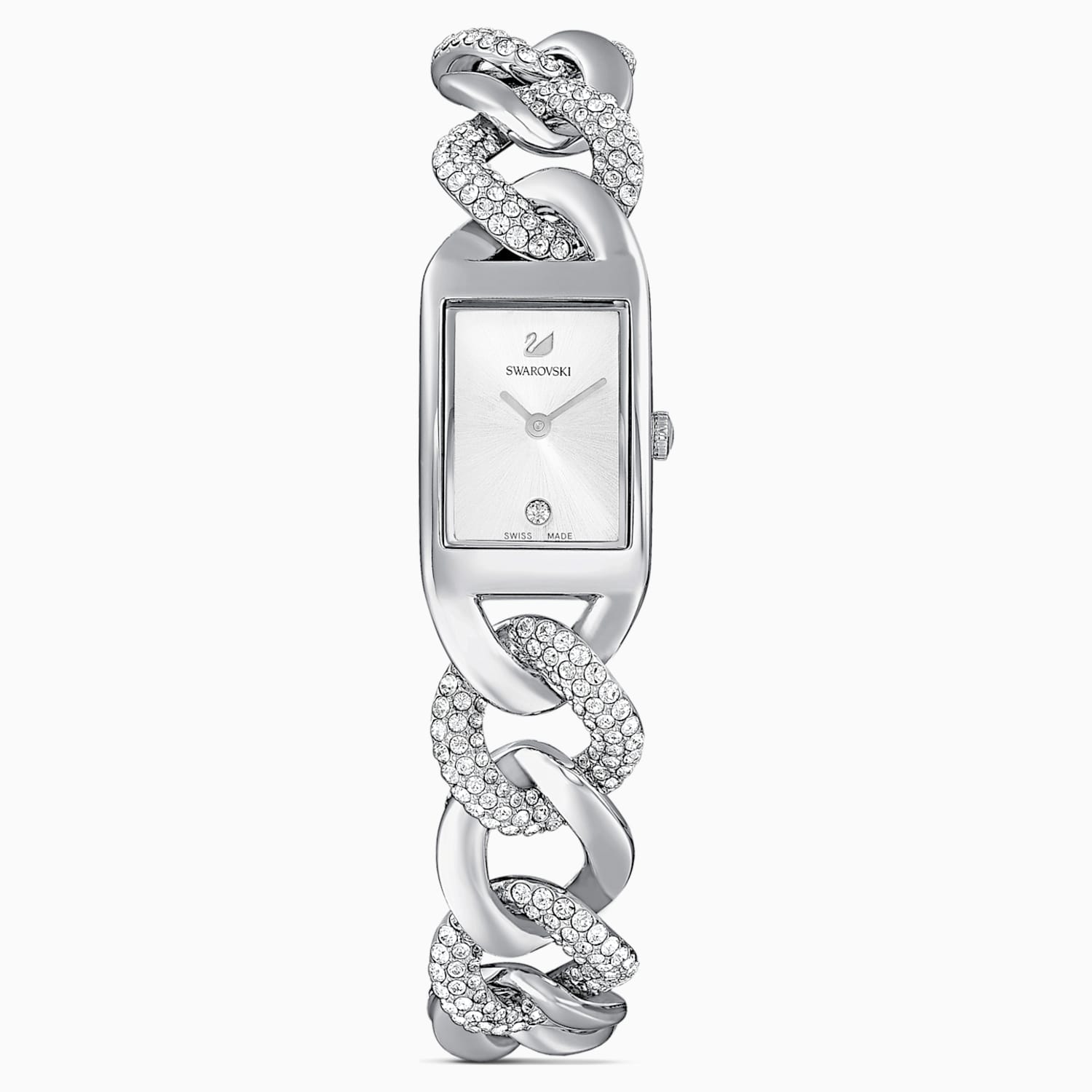 Cocktail Saat Full Pave Metal Bileklik Gumus Rengi Paslanmaz Celik Swarovski Com