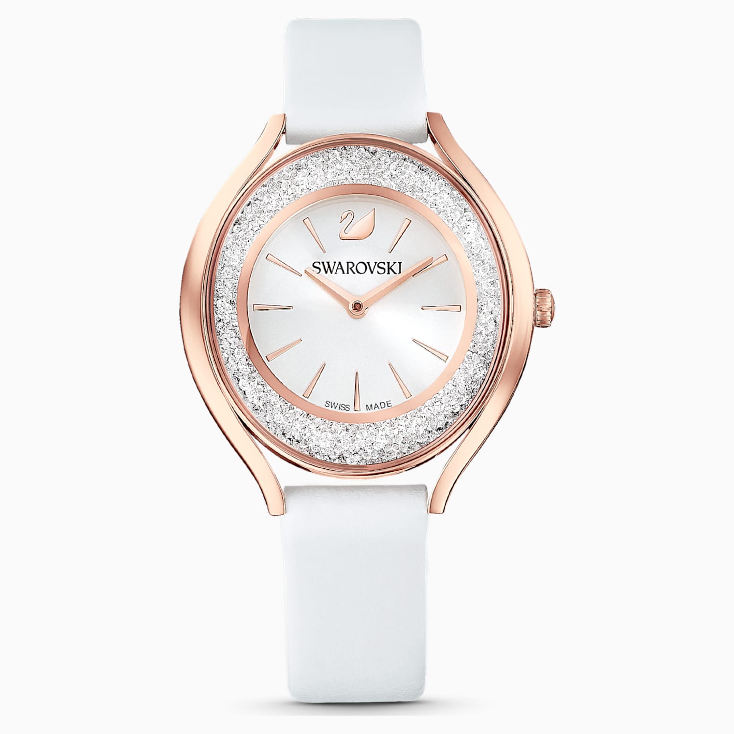 Crystalline Aura Saat Deri Kayis Beyaz Pembe Altin Rengi Pvd Swarovski Com