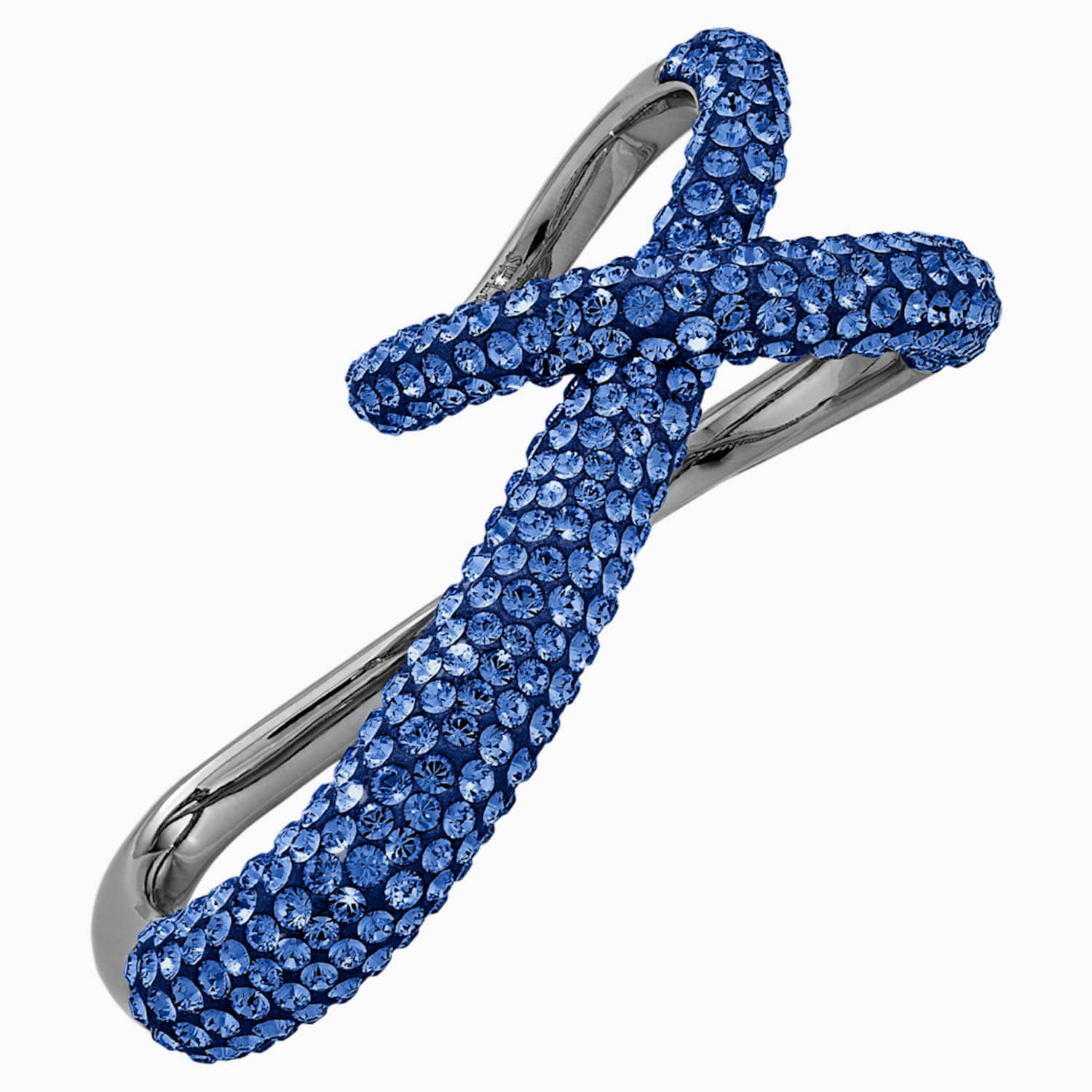Tigris Double Ring Blue Ruthenium Plated Swarovski Com