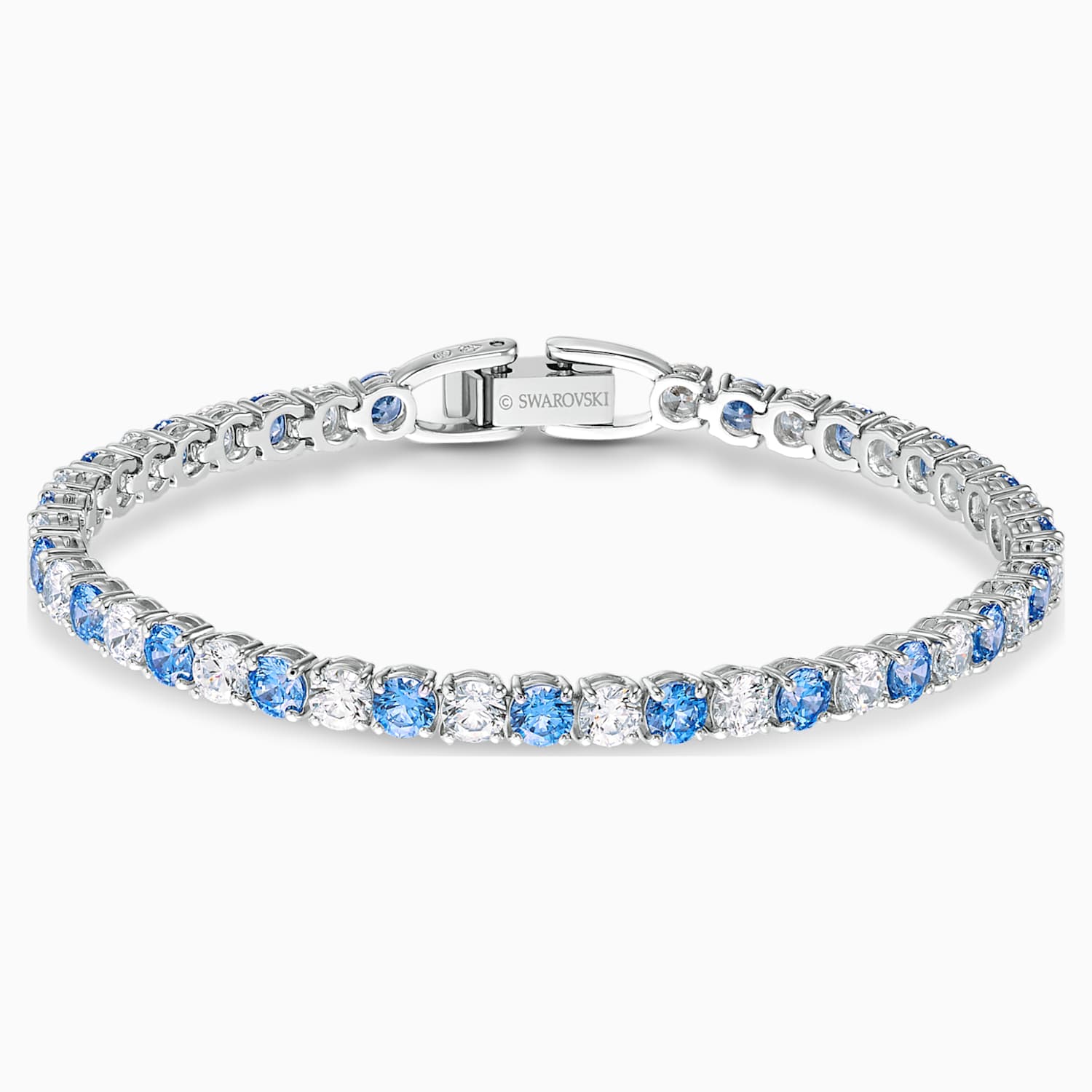 Tennis Deluxe Bracelet, Blue, Rhodium 