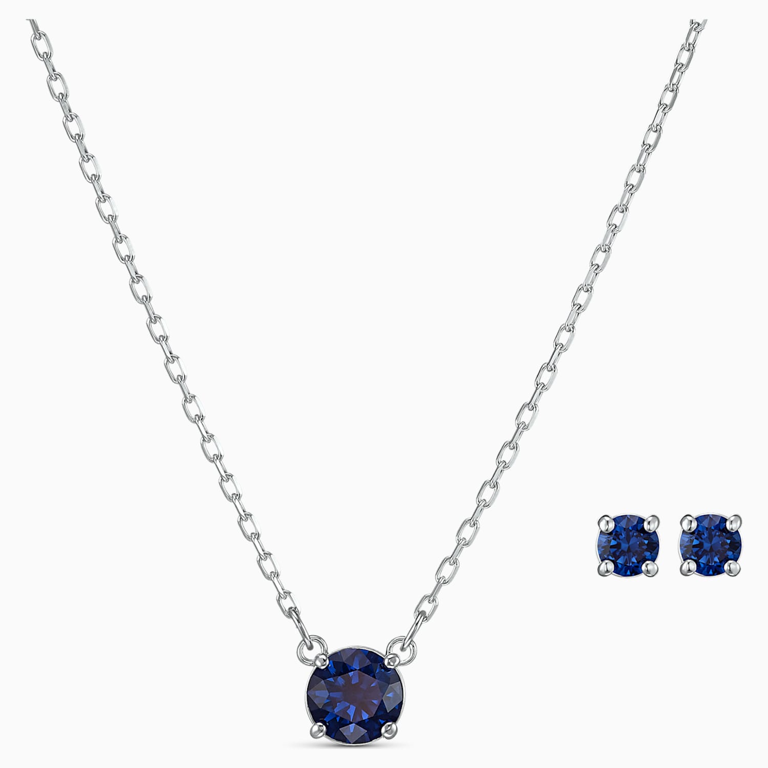Attract Round Set Blue Rhodium Plated Swarovski Com