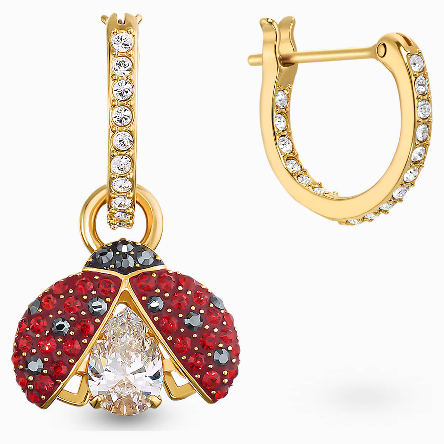 Swarovski Sparkling Dance Ladybug Pierced Earrings Red Gold Tone Swarovski Sparkling Dance Ladybug