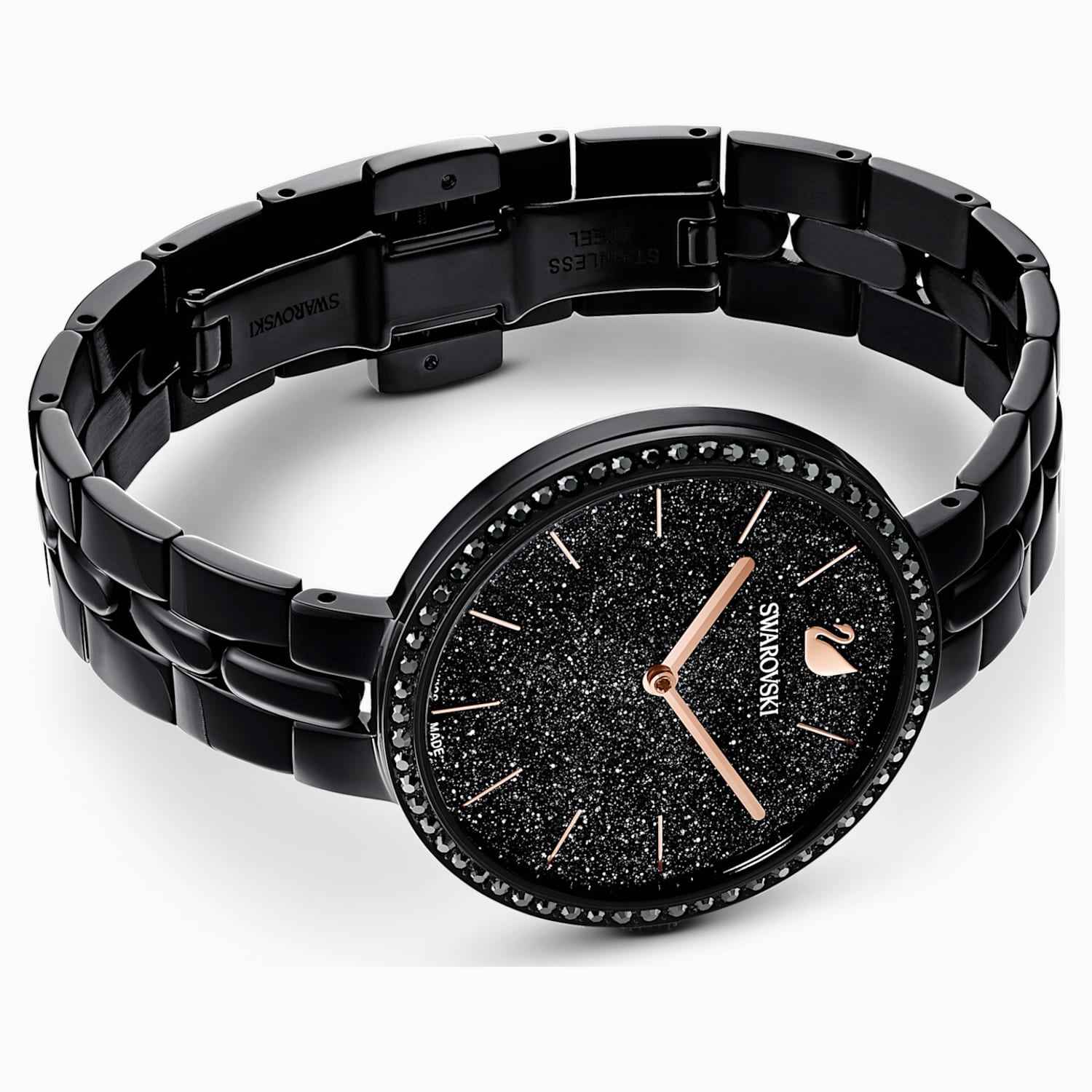 black metal bracelet watch
